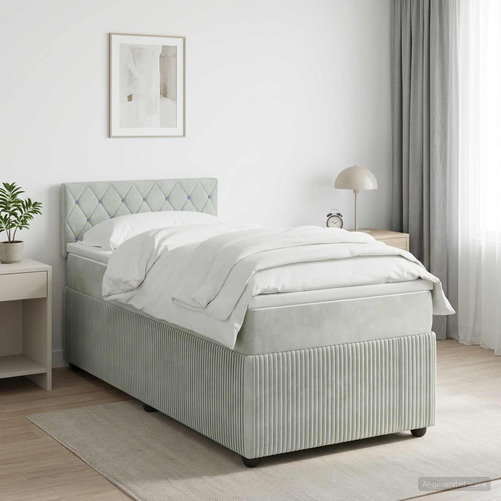 Boxspringbed met matras Lichtgrijs 90 x 190 cm Fluweel – afbeelding 1
