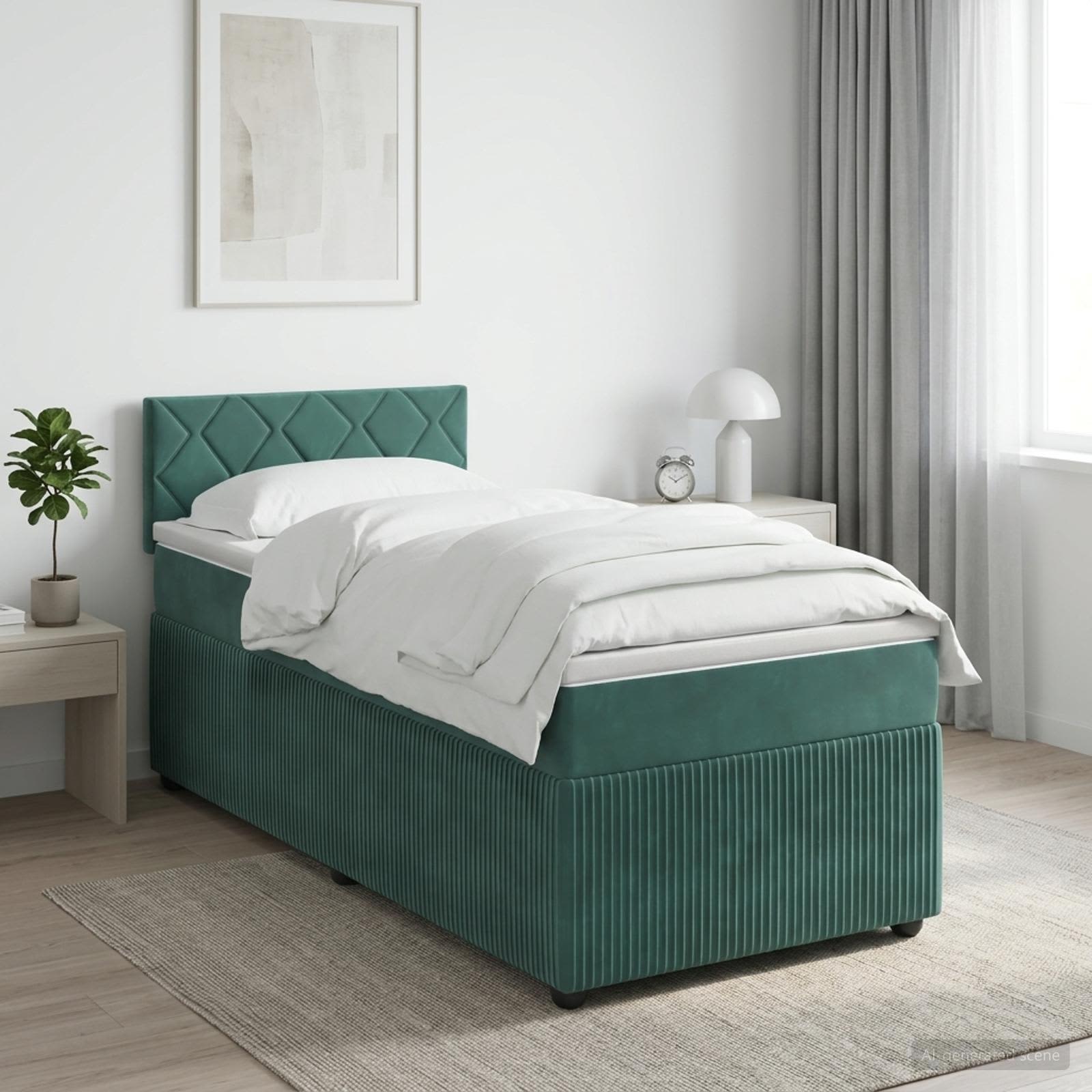 Boxspringbed met matras Donkergroen 90 x 190 cm Fluweel
