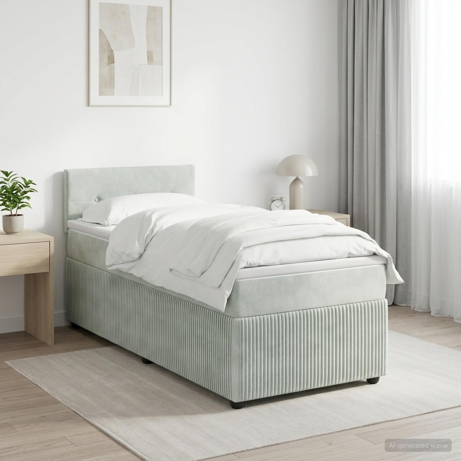 Boxspringbed met matras Lichtgrijs 90 x 200 cm Fluweel – afbeelding 1