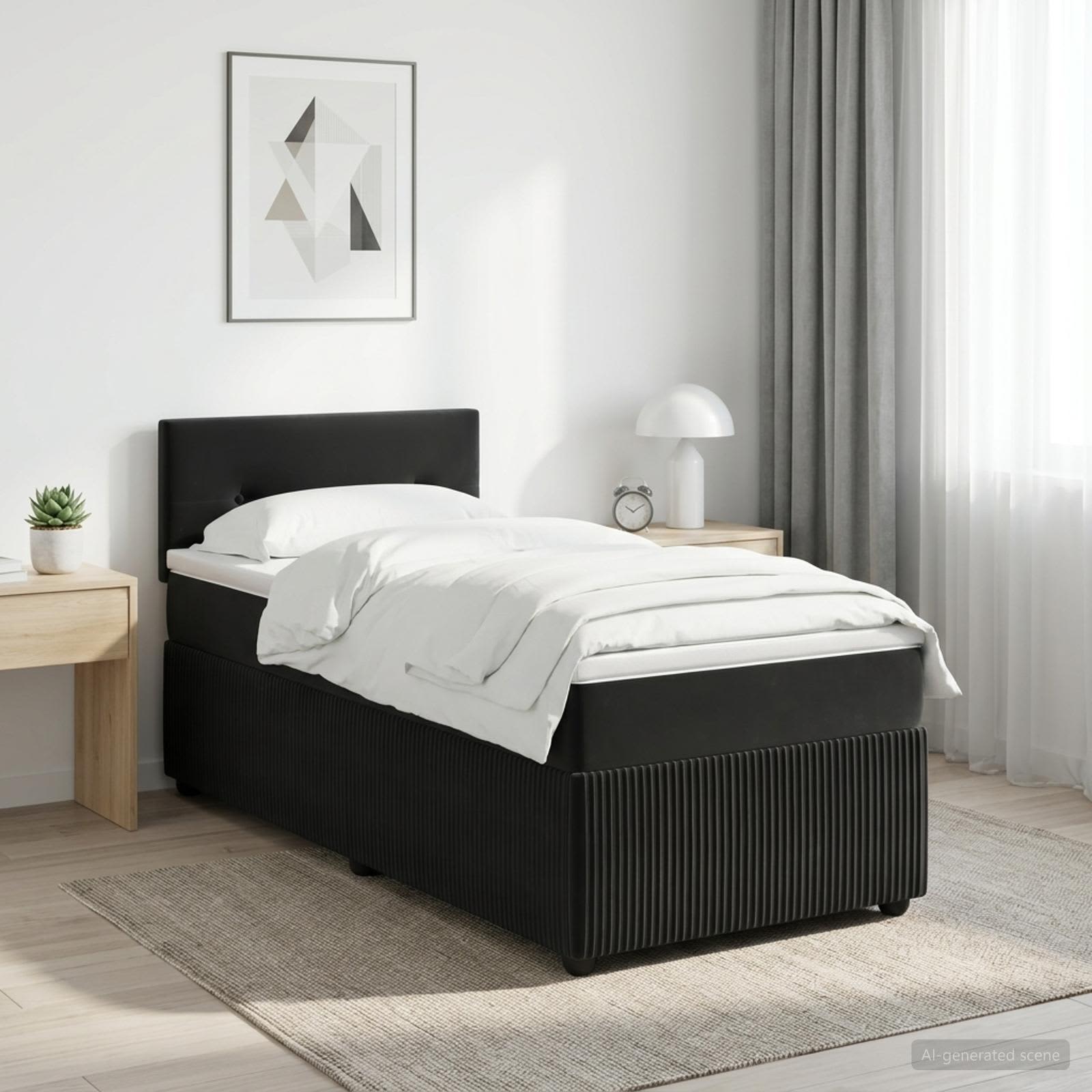 Boxspringbed met matras Zwart 90 x 200 cm Fluweel – afbeelding 1