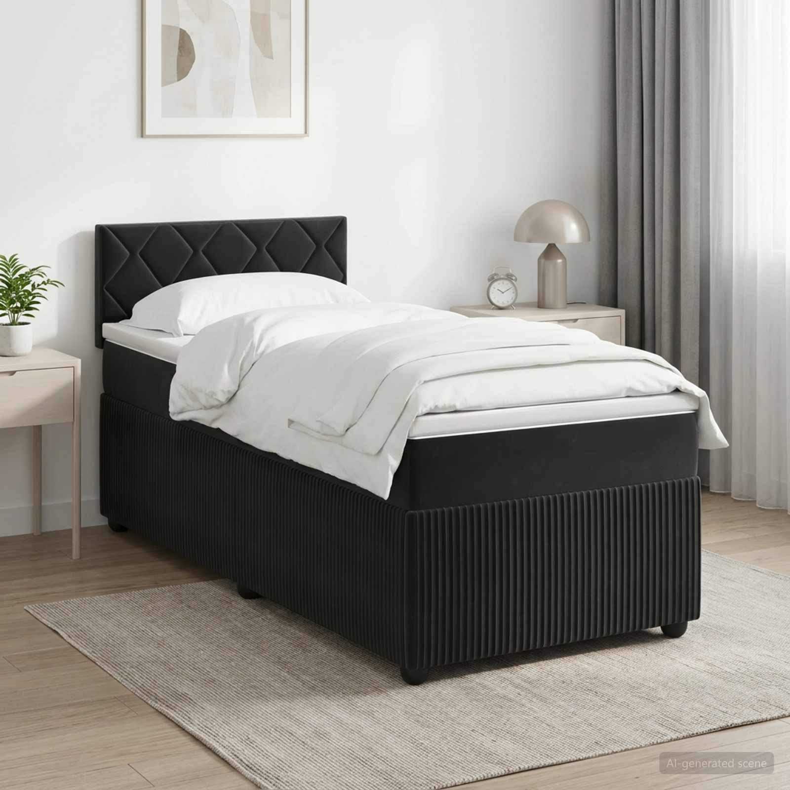 Boxspringbed met matras Zwart 90 x 200 cm Fluweel – afbeelding 1