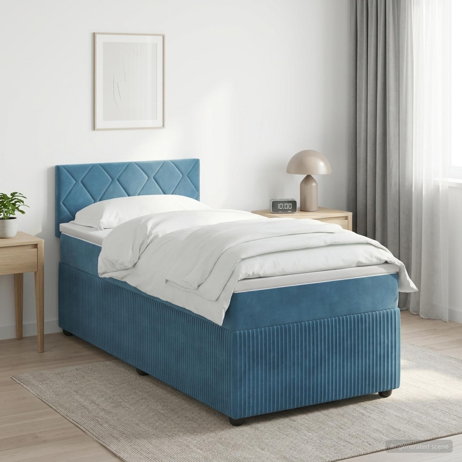Boxspringbed met matras Donkerblauw 90 x 200 cm Fluweel – afbeelding 1