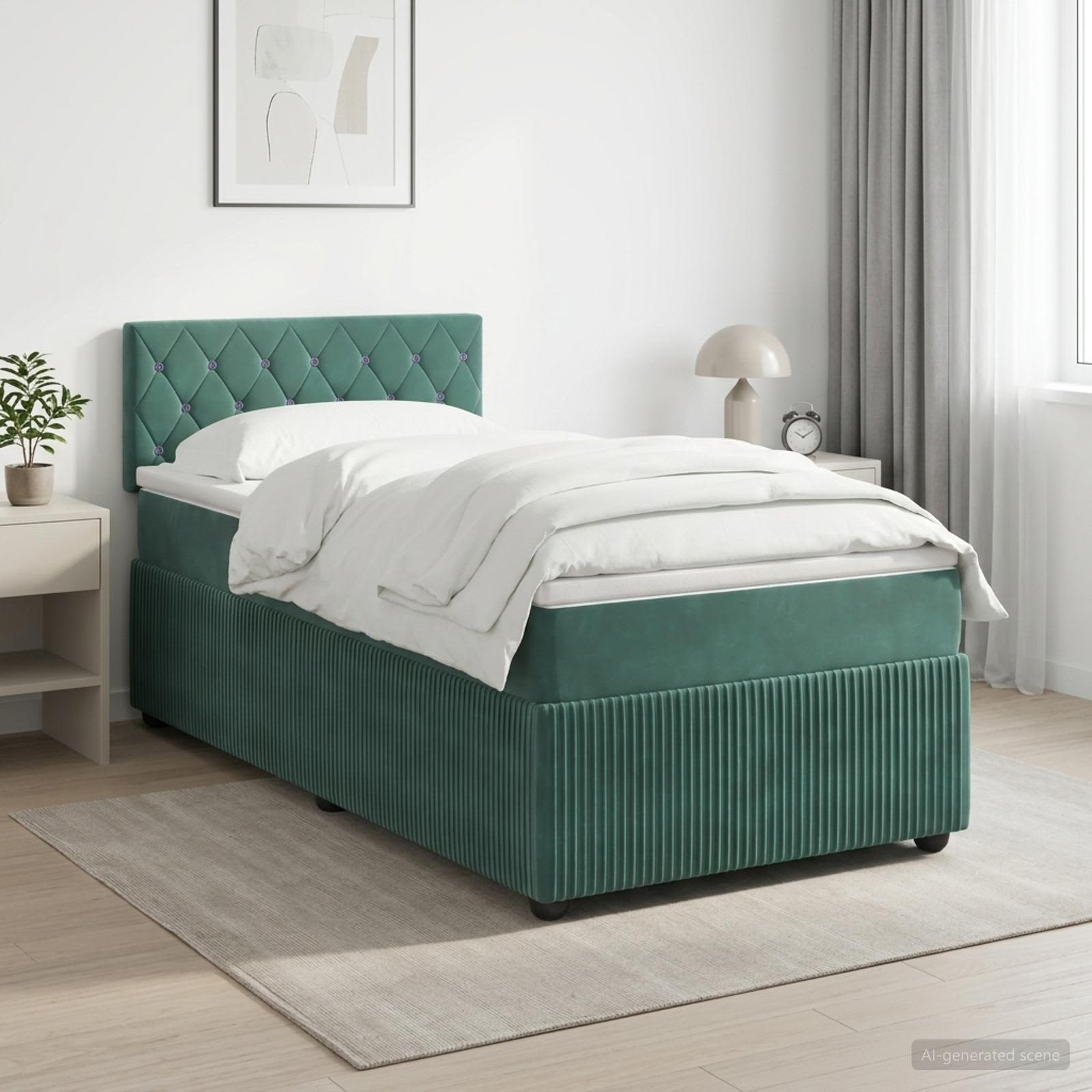 Boxspringbed met matras Donkergroen 100 x 200 cm Fluweel – afbeelding 1