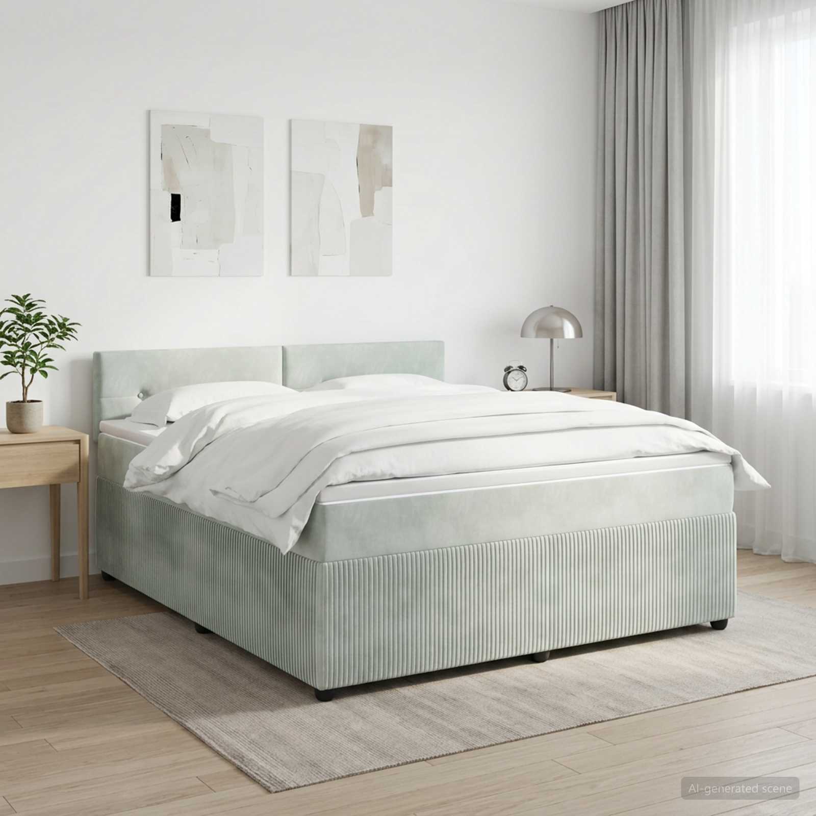 Boxspringbed met matras Lichtgrijs 140 x 190 cm Fluweel – afbeelding 1