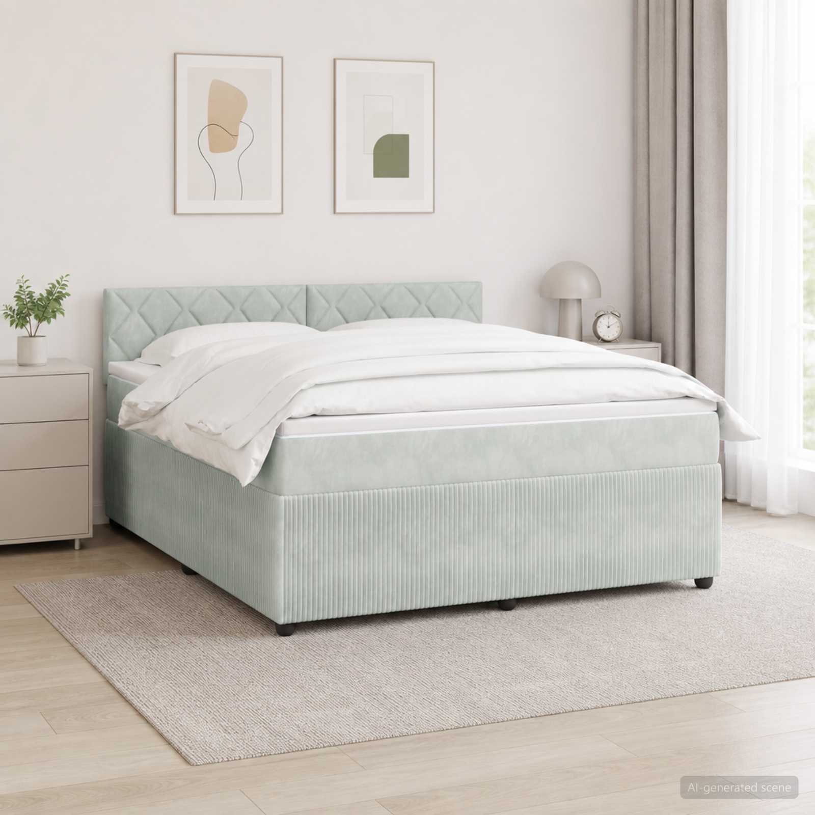 Boxspringbed met matras Lichtgrijs 140 x 190 cm Fluweel – afbeelding 1