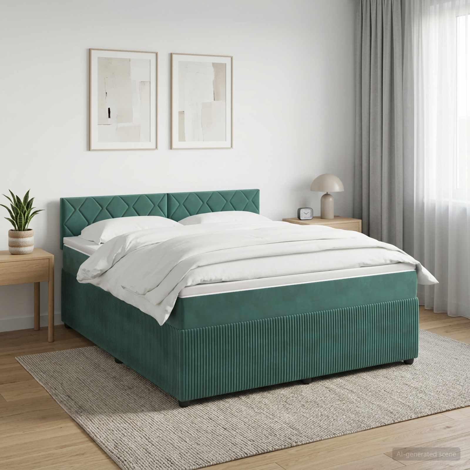 Boxspringbed met matras Donkergroen 140 x 190 cm Fluweel – afbeelding 1