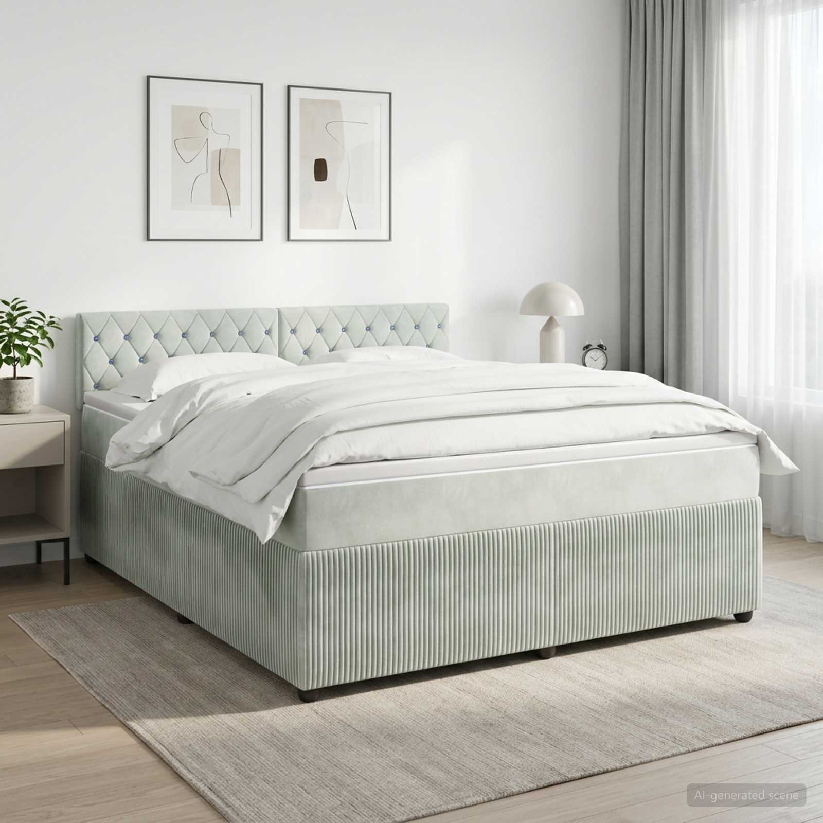 Boxspringbed met matras Lichtgrijs 140 x 200 cm Fluweel – afbeelding 1