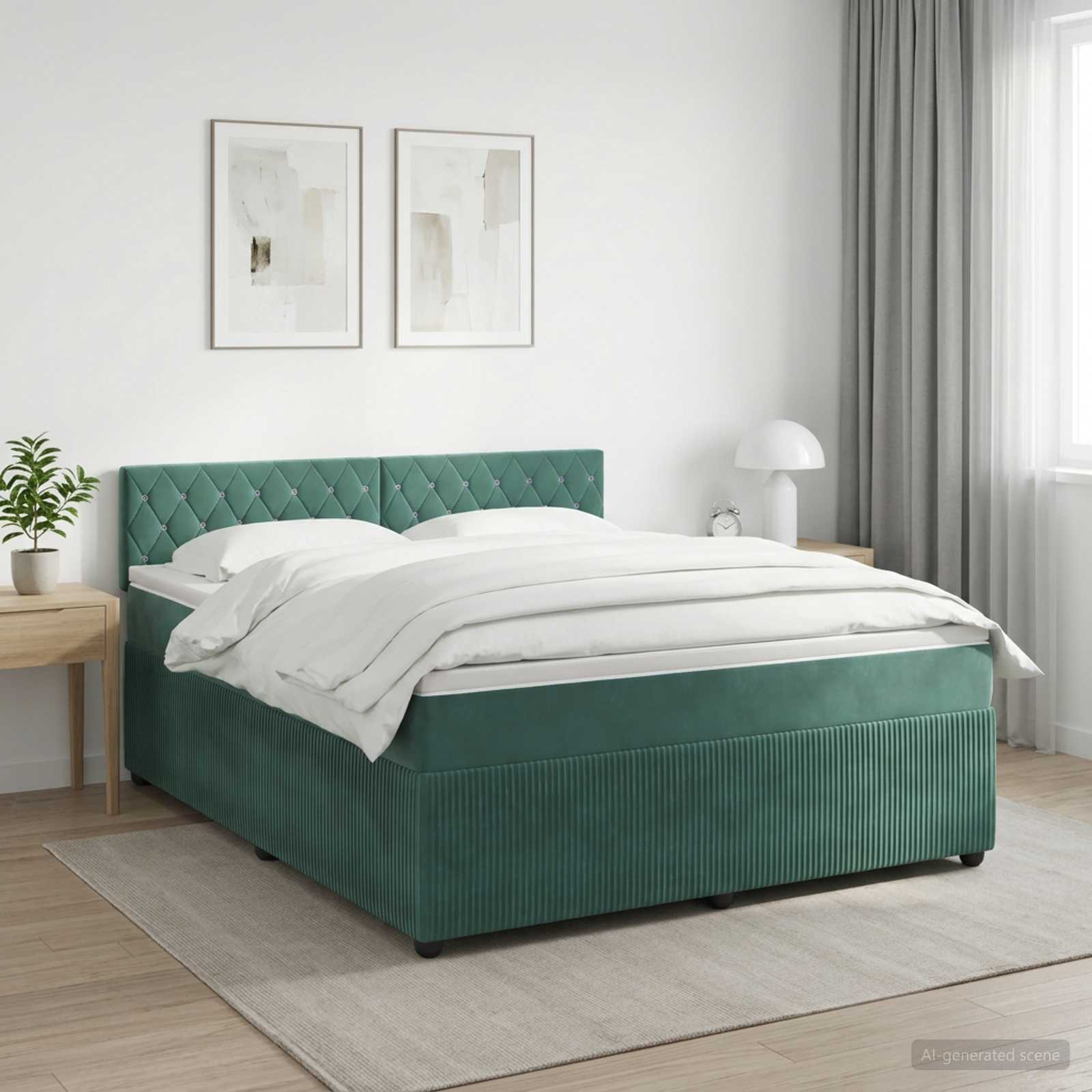 Boxspringbed met matras Donkergroen 140 x 200 cm Fluweel – afbeelding 1