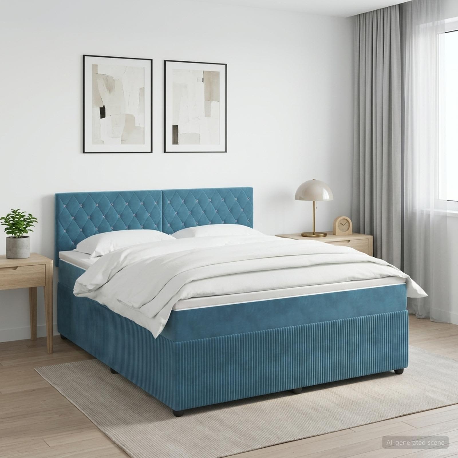 Boxspringbed met matras Donkerblauw 140 x 200 cm Fluweel – afbeelding 1