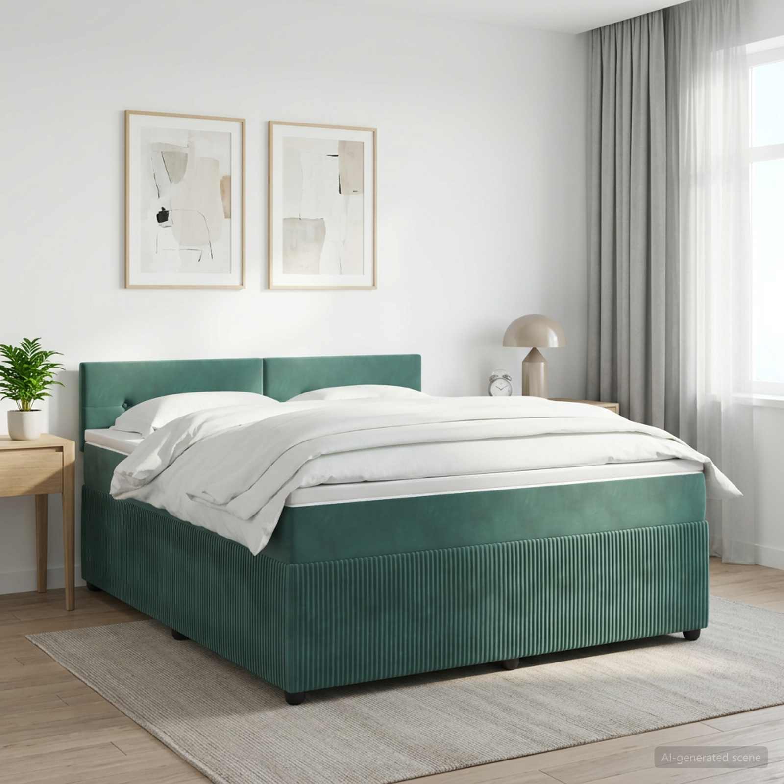 Boxspringbed met matras Donkergroen 140 x 200 cm Fluweel – afbeelding 1