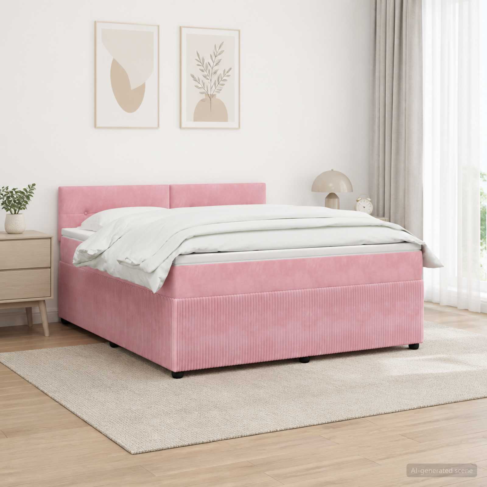 Boxspringbed met matras Roze 140 x 200 cm Fluweel – afbeelding 1