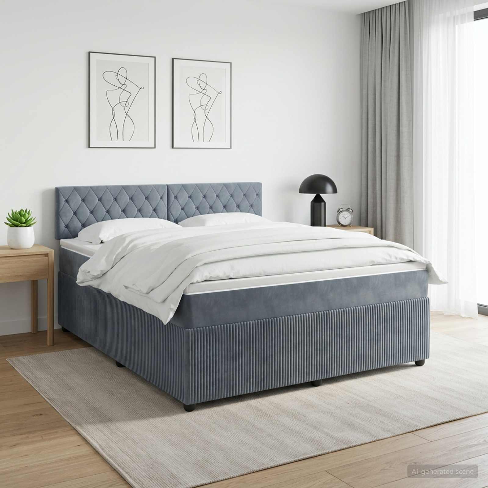 Boxspringbed met matras Donkergrijs 160 x 200 cm Fluweel – afbeelding 1