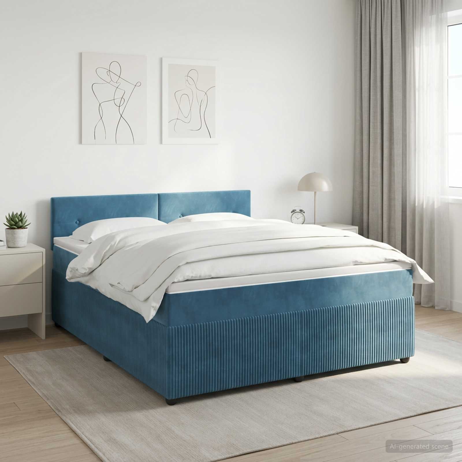 Boxspringbed met matras Donkerblauw 180 x 200 cm Fluweel – afbeelding 1