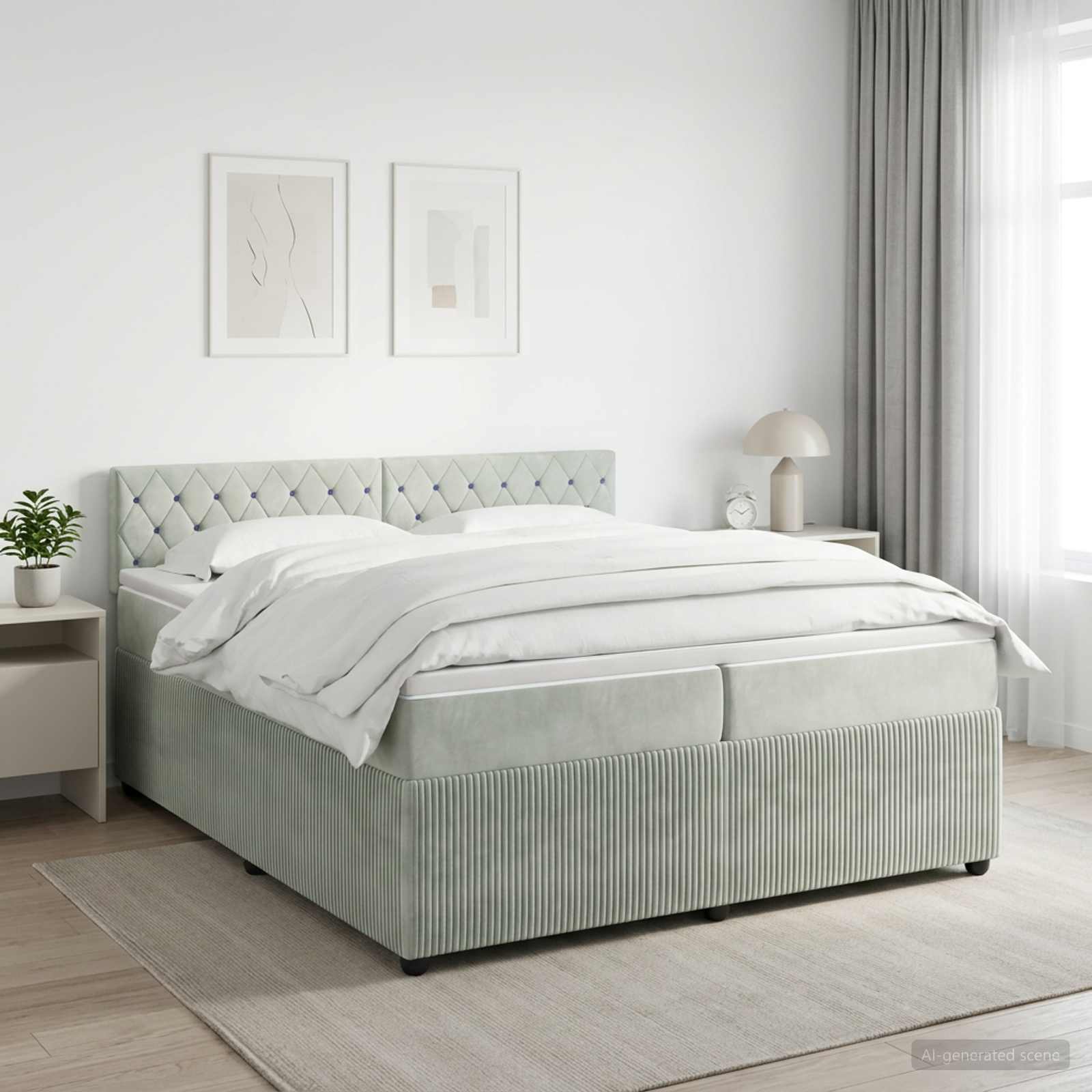 Boxspringbed met matras Lichtgrijs 200 x 200 cm Fluweel
