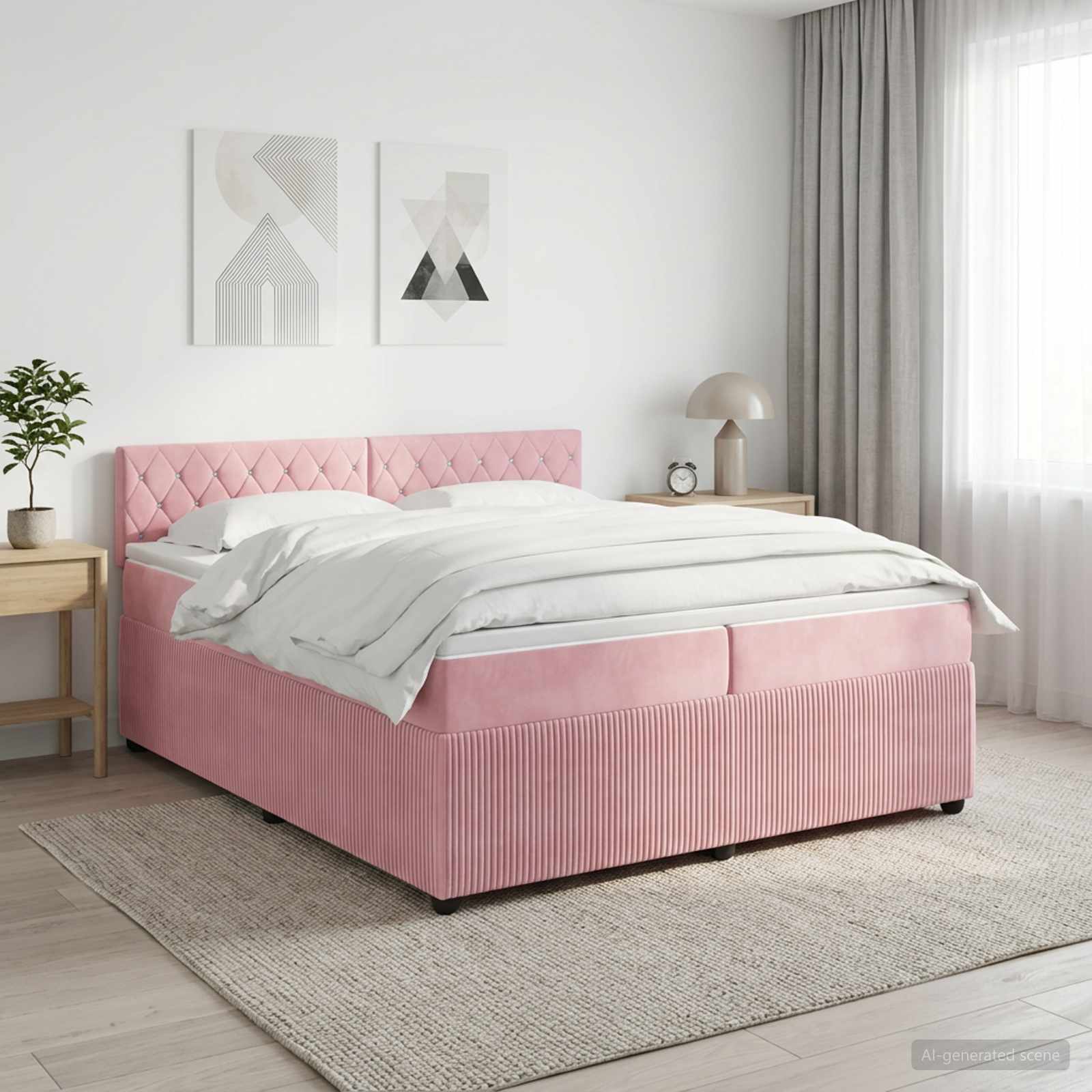 Boxspringbed met matras Roze 200 x 200 cm Fluweel – afbeelding 1