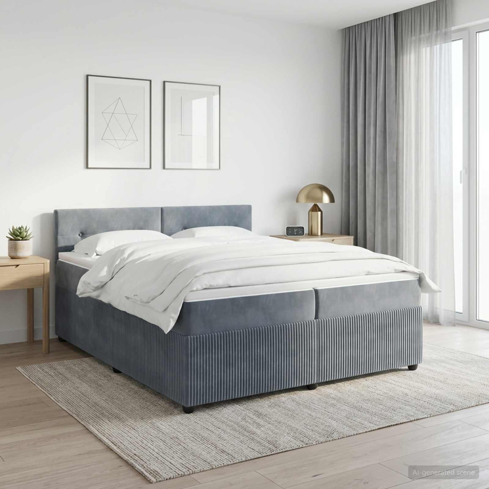 Boxspringbed met matras Donkergrijs 200 x 200 cm Fluweel – afbeelding 1