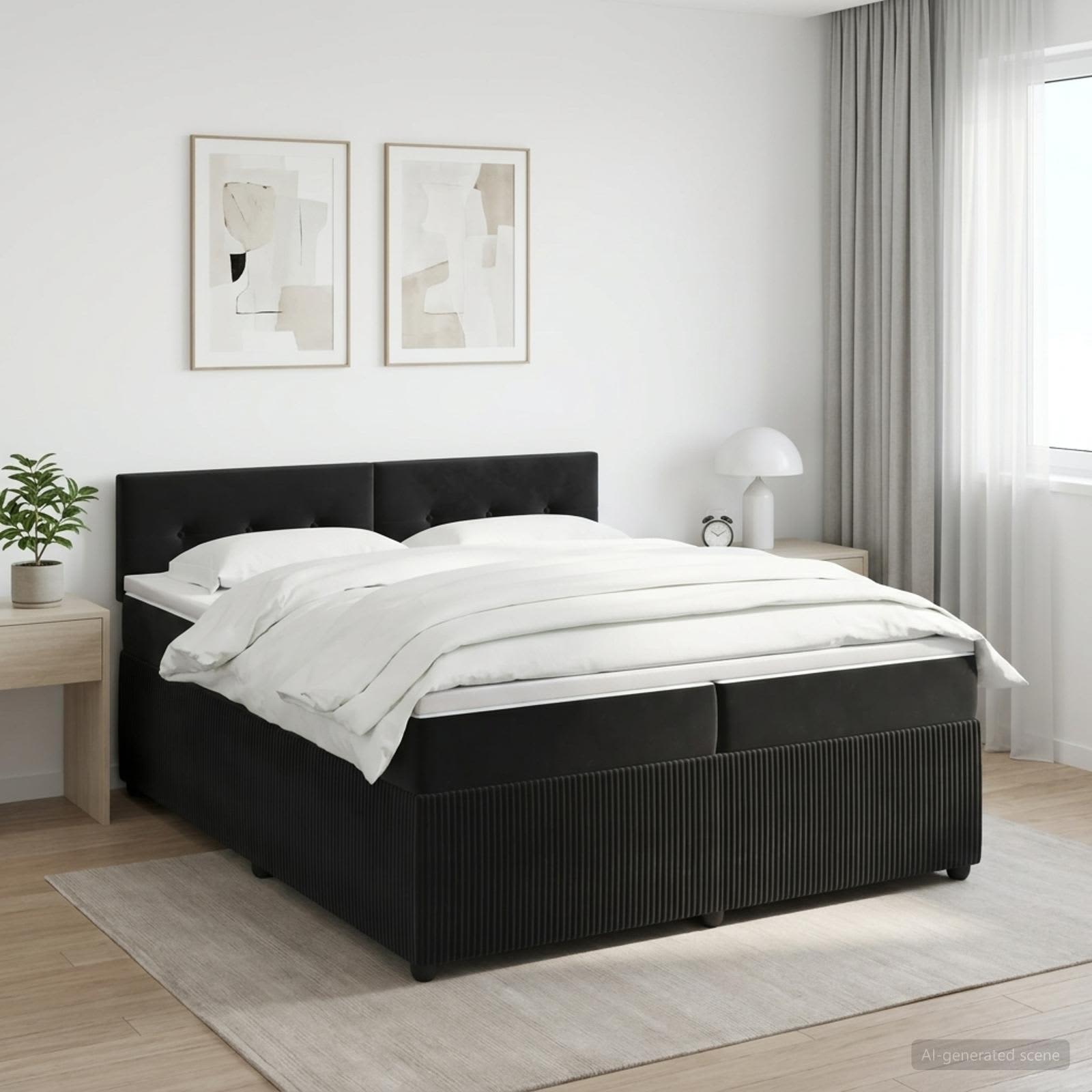 Boxspringbed met matras Zwart 200 x 200 cm Fluweel – afbeelding 1
