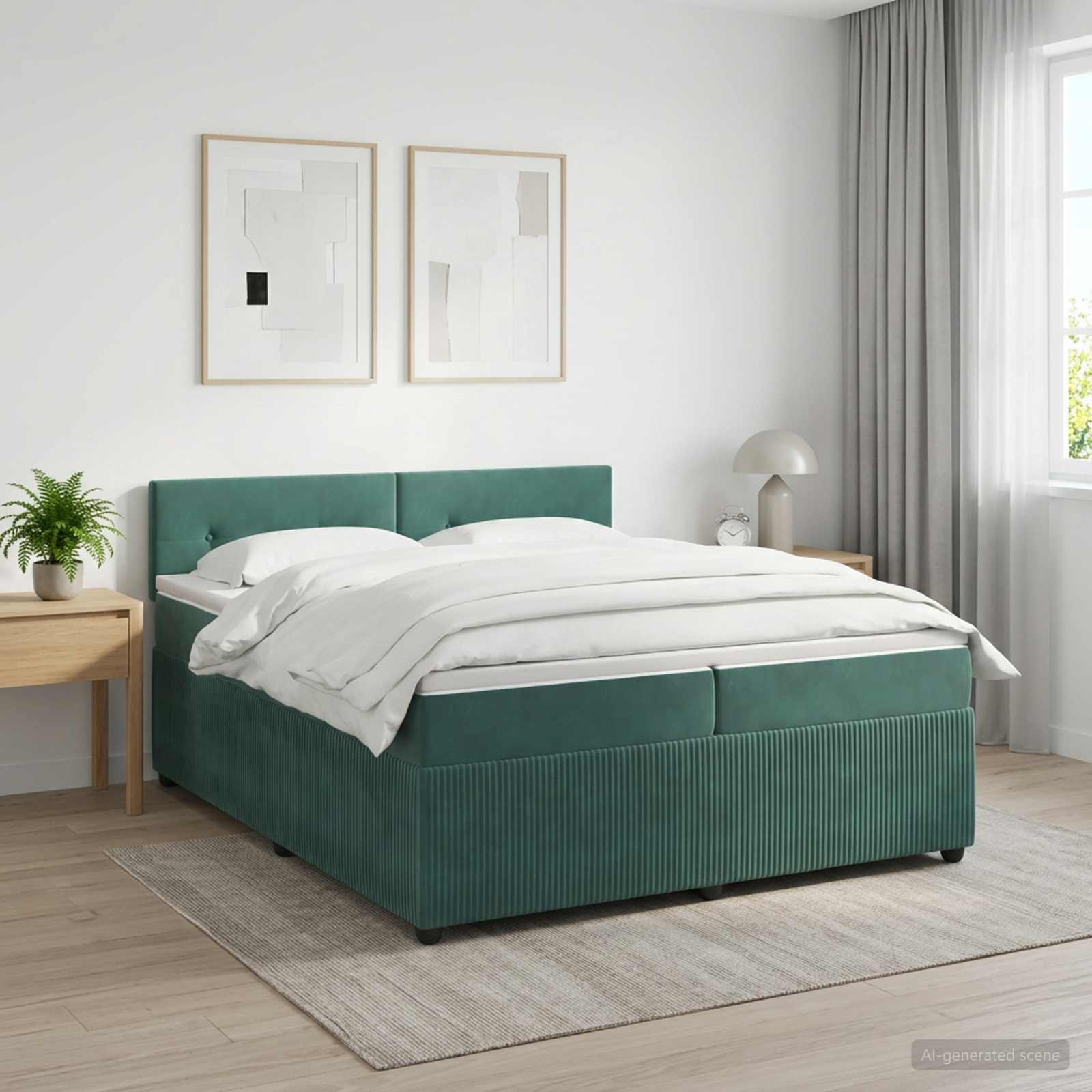 Boxspringbed met matras Donkergroen 200 x 200 cm Fluweel – afbeelding 1