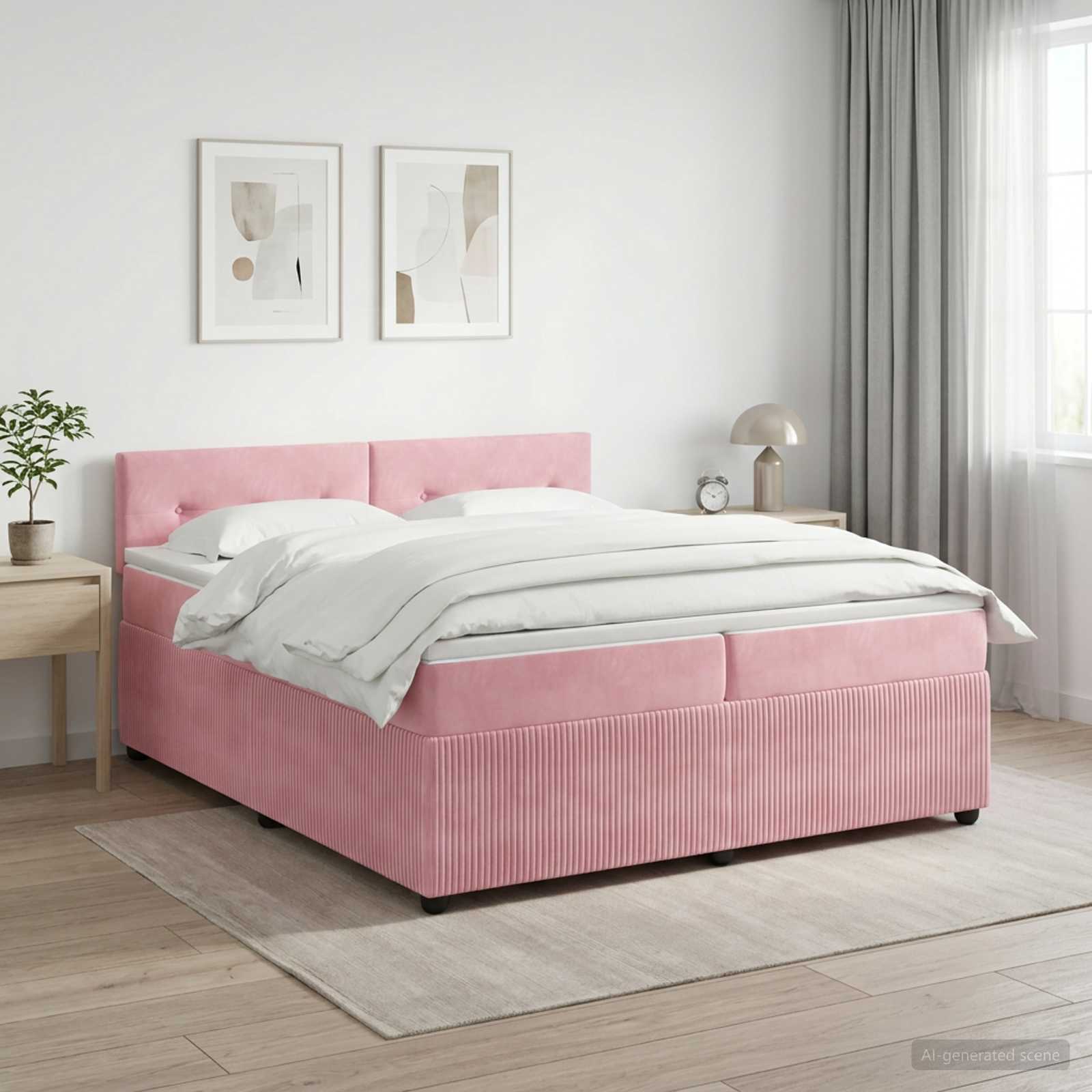 Boxspringbed met matras Roze 200 x 200 cm Fluweel – afbeelding 1