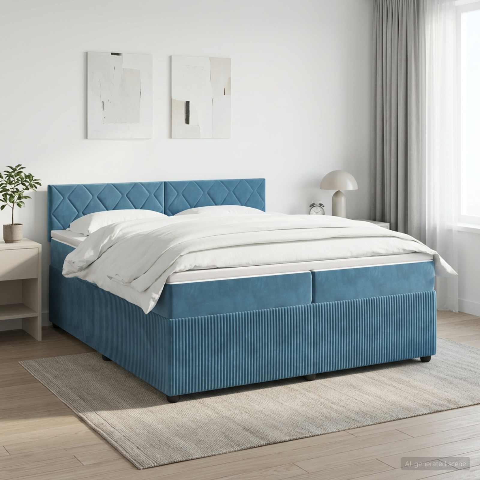 Boxspringbed met matras Donkerblauw 200 x 200 cm Fluweel