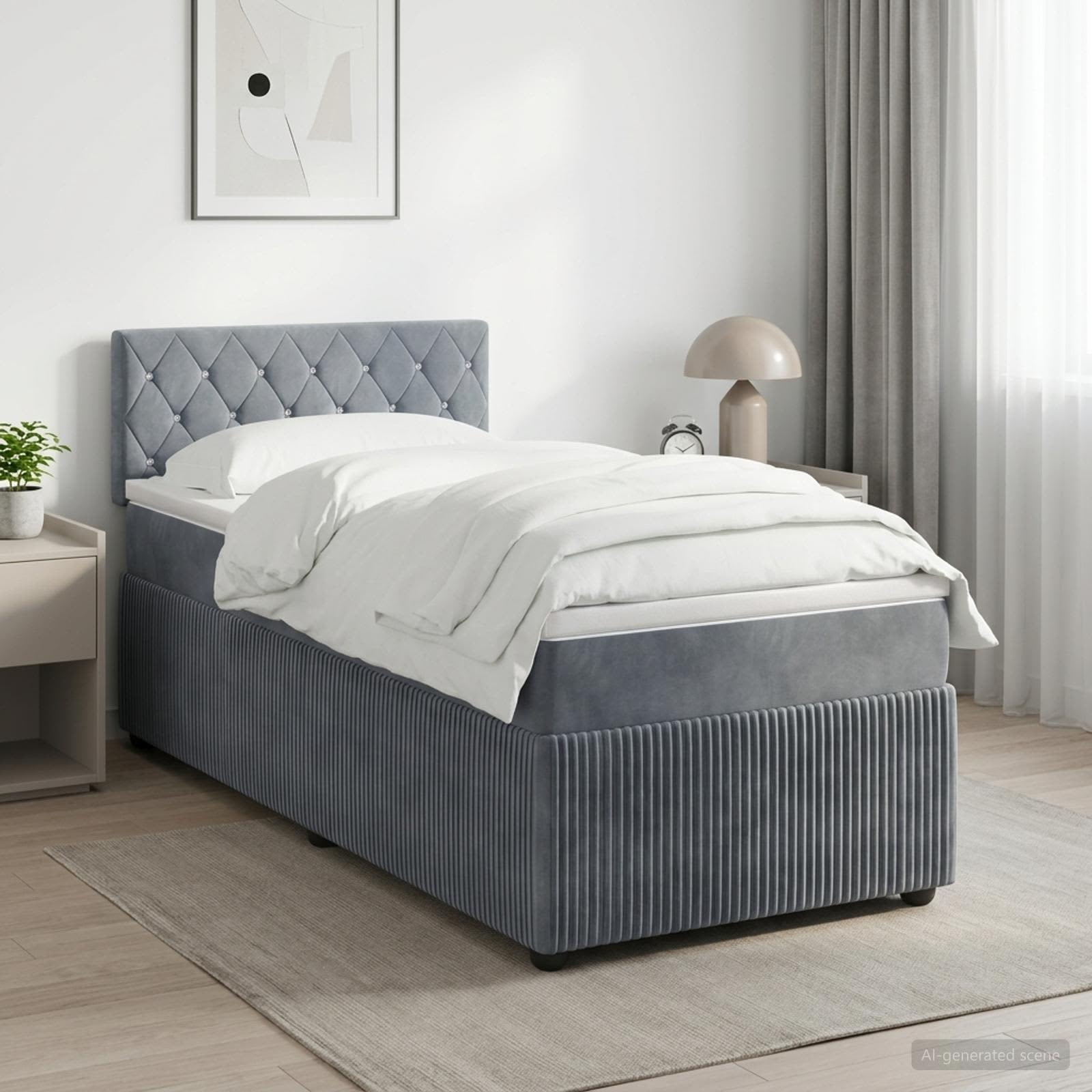 Boxspringbed met matras Donkergrijs 90 x 190 cm Fluweel – afbeelding 1