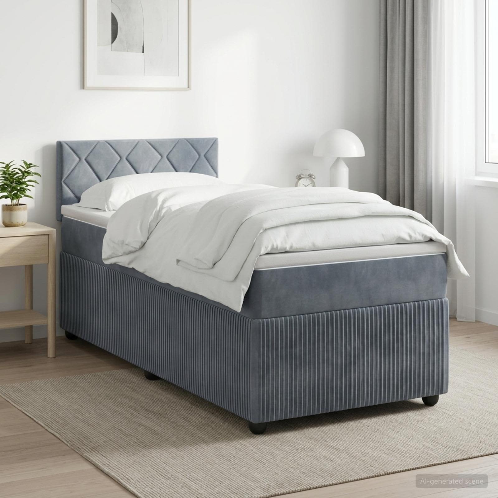 Boxspringbed met matras Donkergrijs 90 x 190 cm Fluweel – afbeelding 1