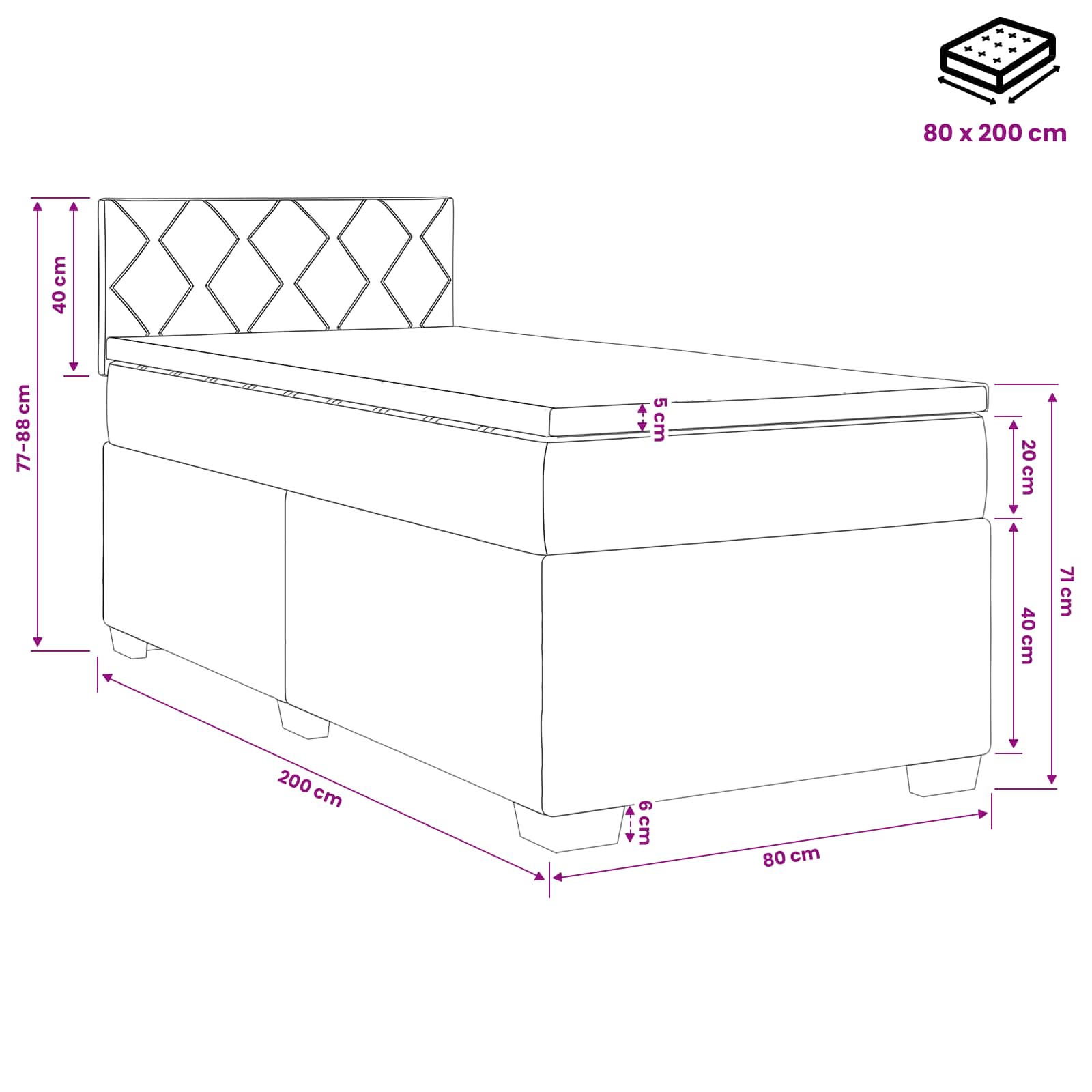 Boxspring Bed met Matras en LED Donkerbruin 80 x 200 cm Stof – afbeelding 11