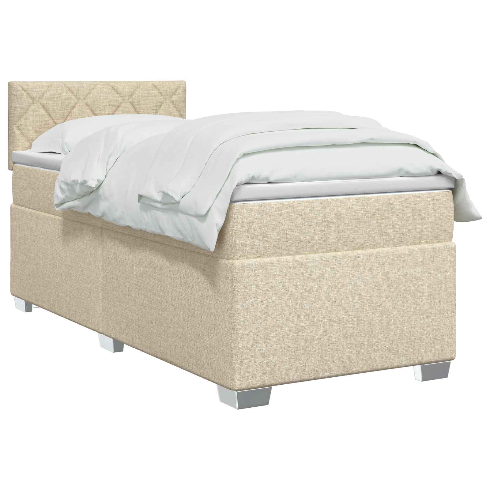 Boxspring Bed met Matras en LED Crèmekleurig 90 x 190 cm Stof – afbeelding 2
