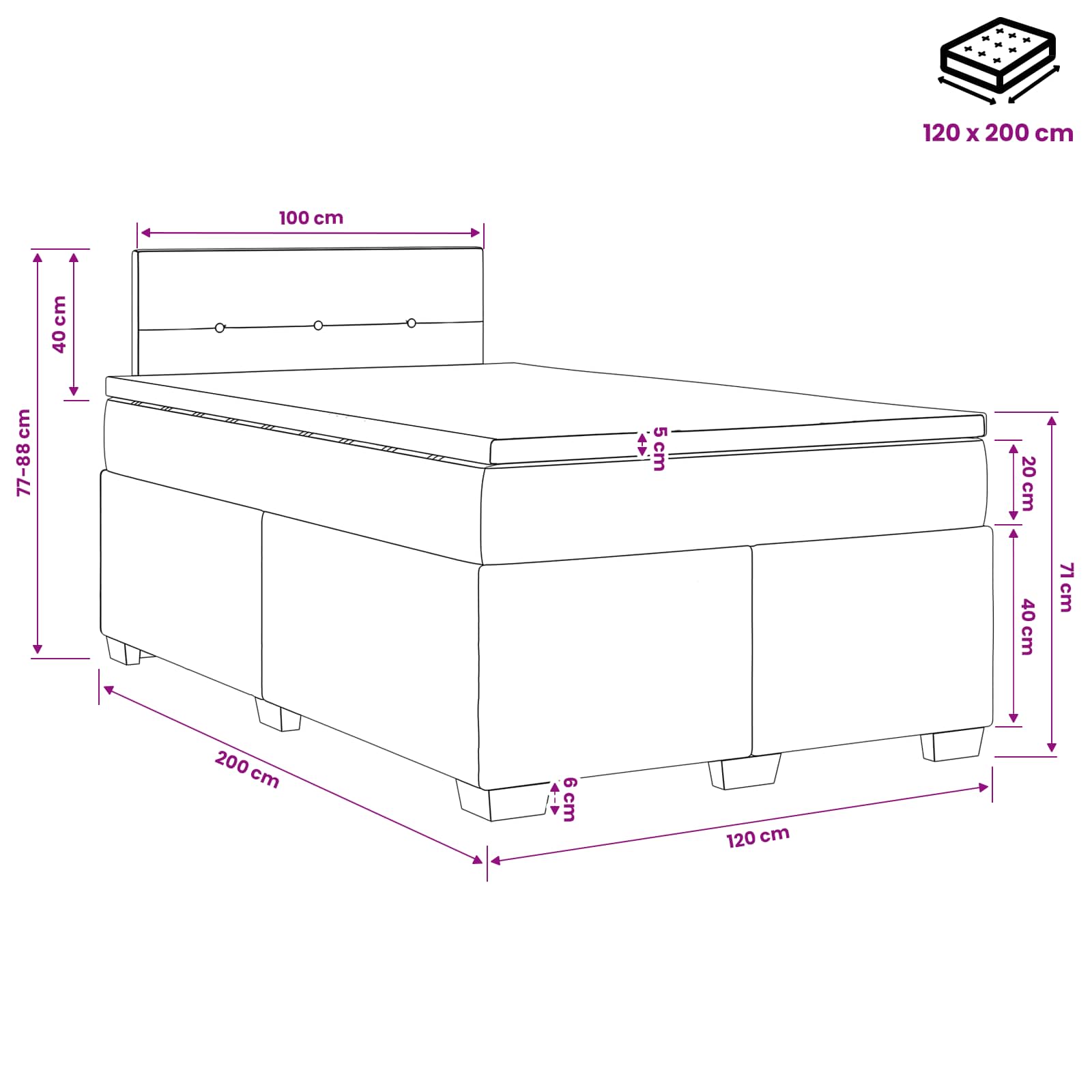 Boxspring Bed met Matras en LED Donkergrijs 120 x 200 cm Stof – afbeelding 11