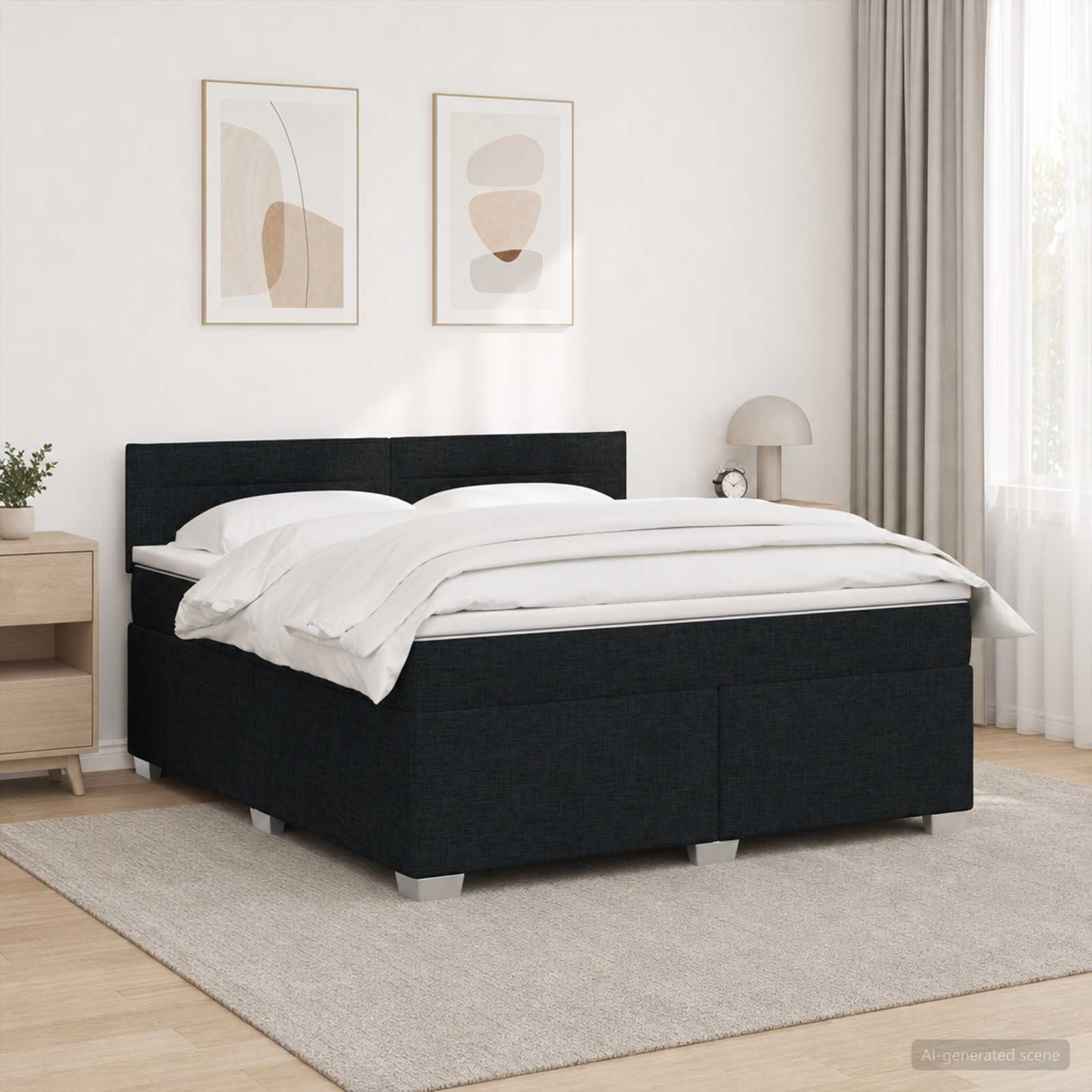 Boxspring Bed met Matras en LED Zwart 140 x 190 cm Stof – afbeelding 1