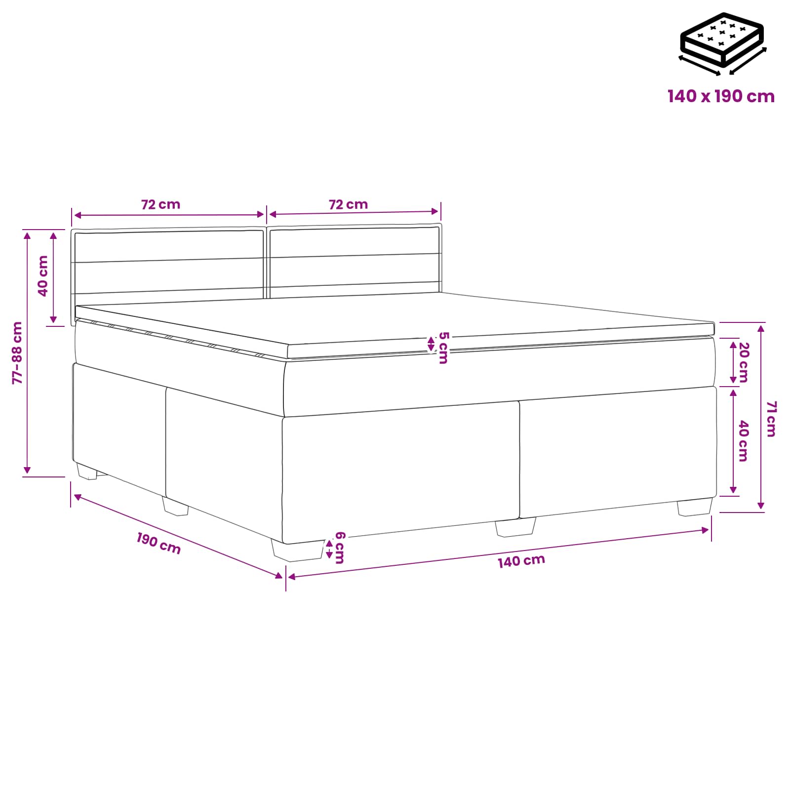 Boxspring Bed met Matras en LED Donkerbruin 140 x 190 cm Stof – afbeelding 12
