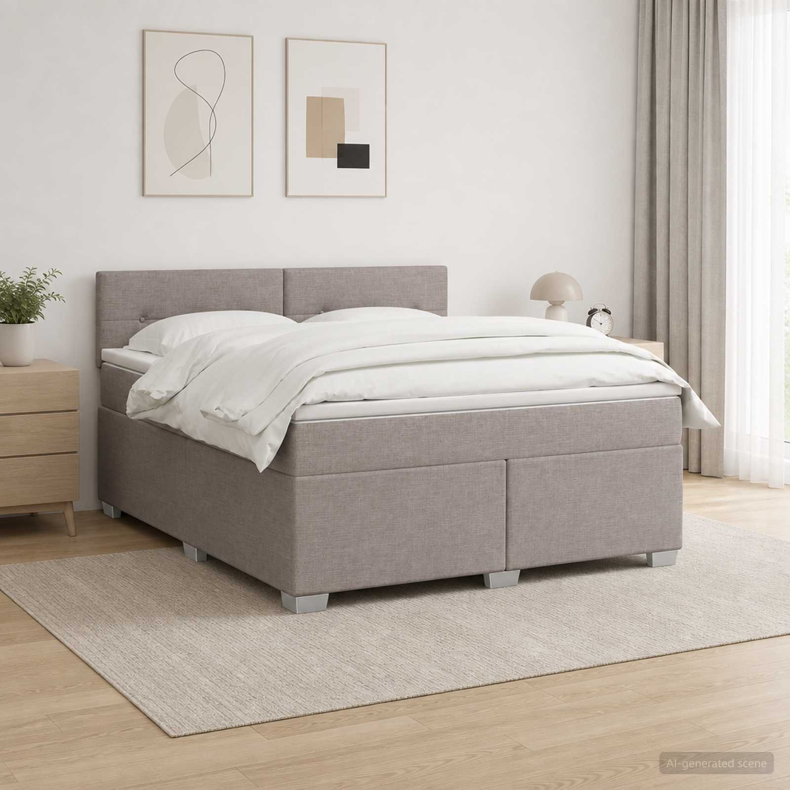 Boxspring Bed met Matras en LED Taupe 140 x 190 cm Stof – afbeelding 1