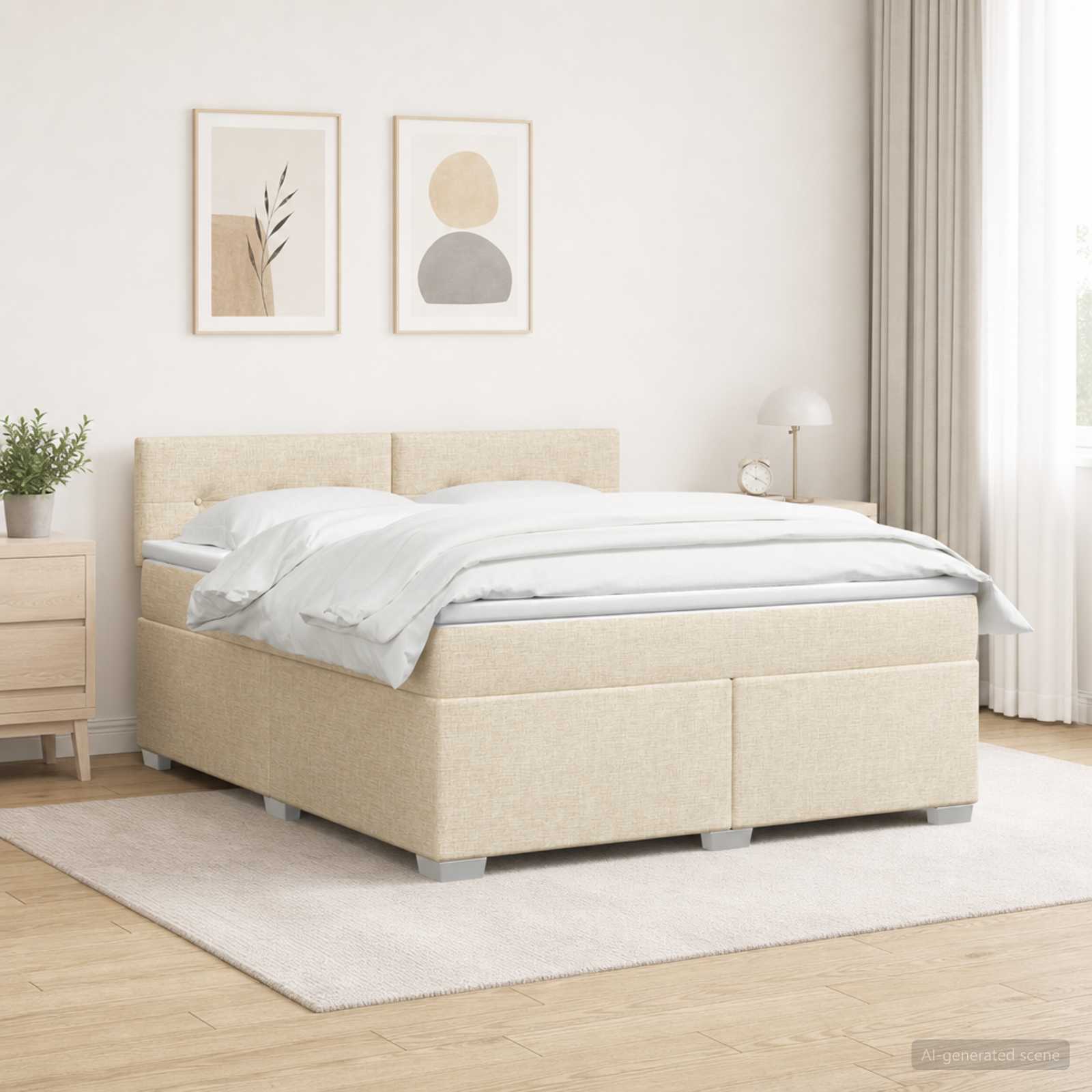 Boxspring Bed met Matras en LED Crèmekleurig 140 x 190 cm Stof