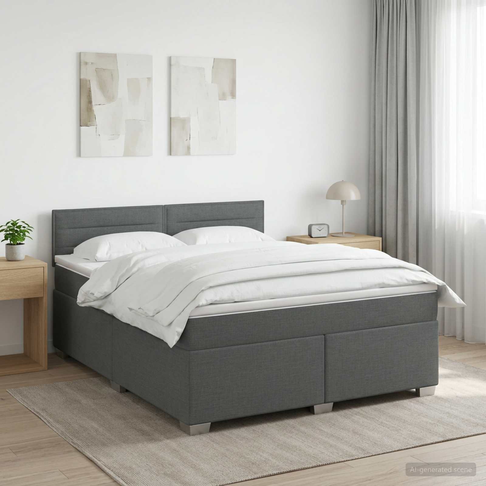 Boxspring Bed met Matras en LED Donkergrijs 140 x 200 cm Stof – afbeelding 1