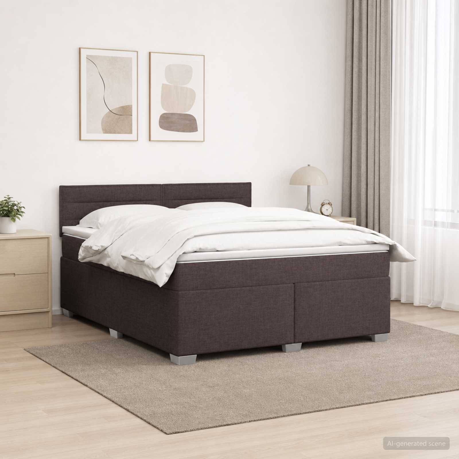 Boxspring Bed met Matras en LED Donkerbruin 140 x 200 cm Stof