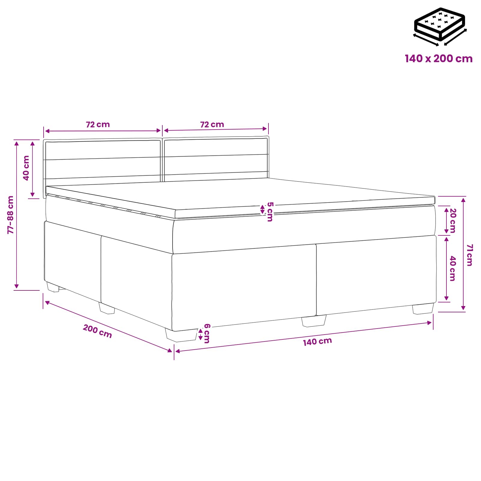 Boxspring Bed met Matras en LED Donkerbruin 140 x 200 cm Stof – afbeelding 12