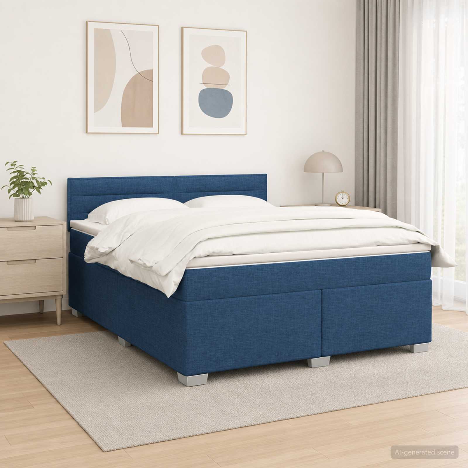Boxspring Bed met Matras en LED Blauw 140 x 200 cm Stof
