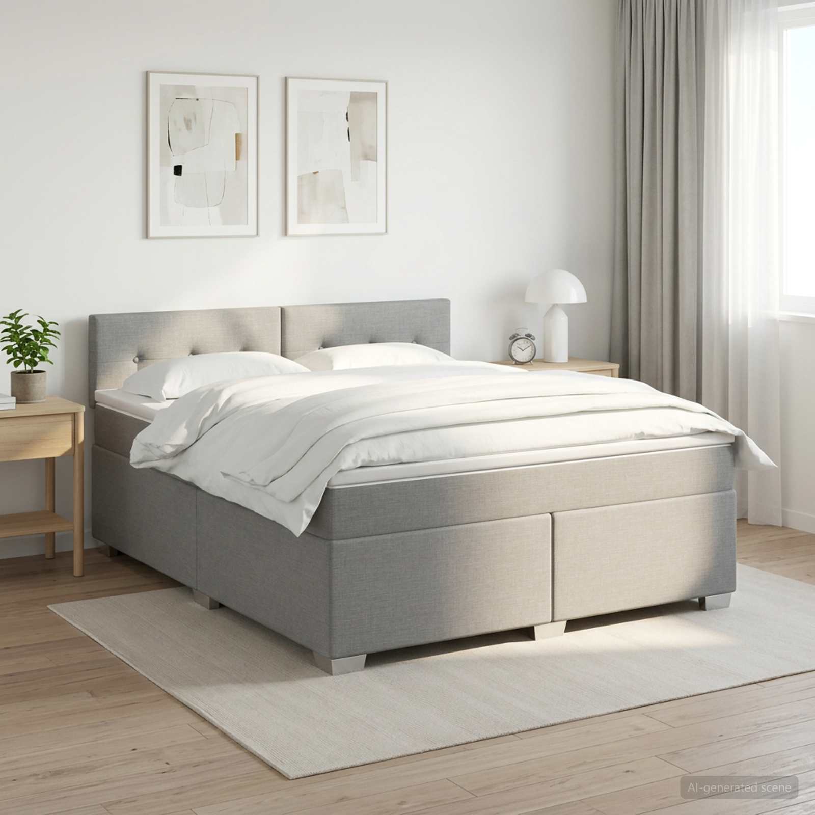 Boxspring Bed met Matras en LED Lichtgrijs 140 x 200 cm Stof – afbeelding 1