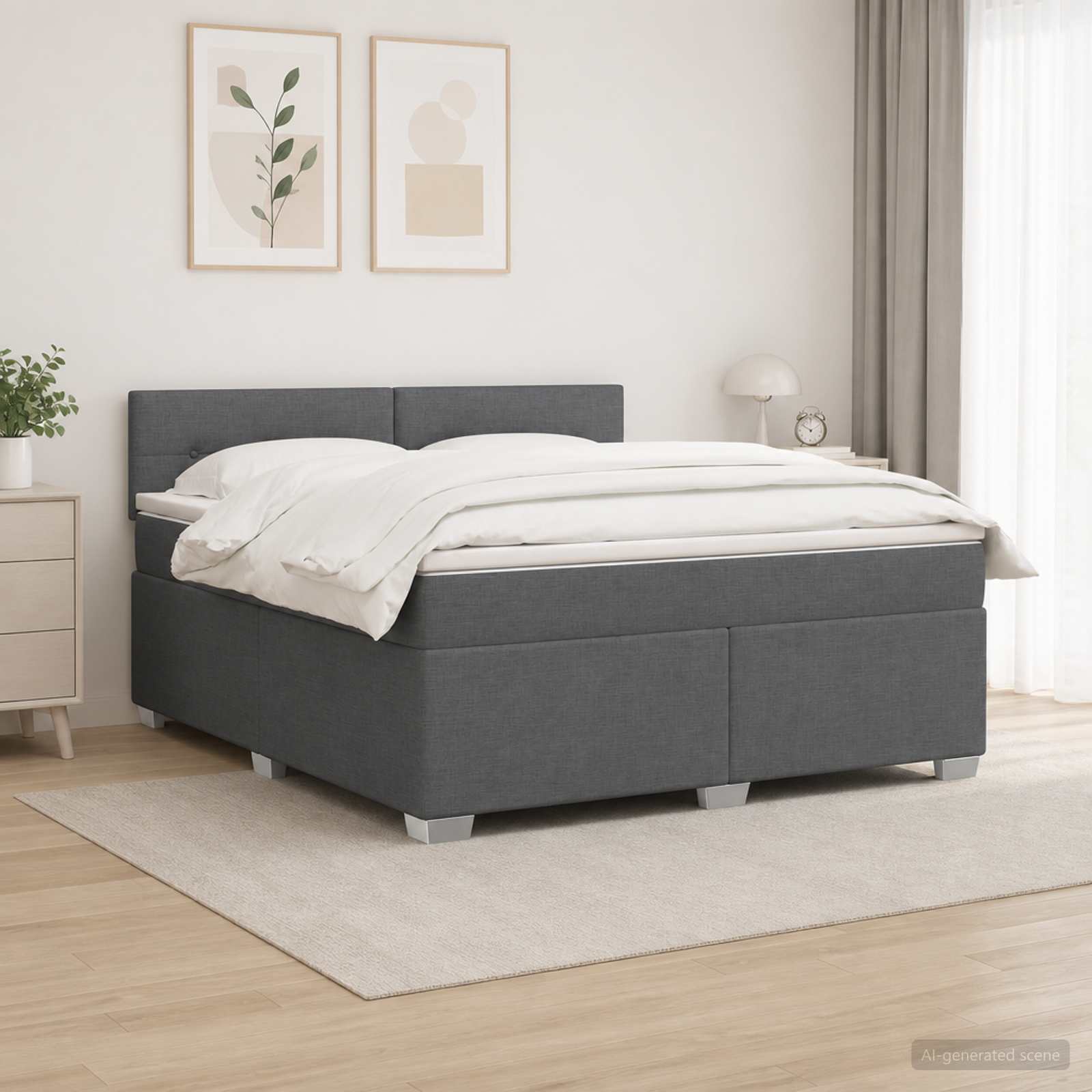 Boxspring Bed met Matras en LED Donkergrijs 140 x 200 cm Stof