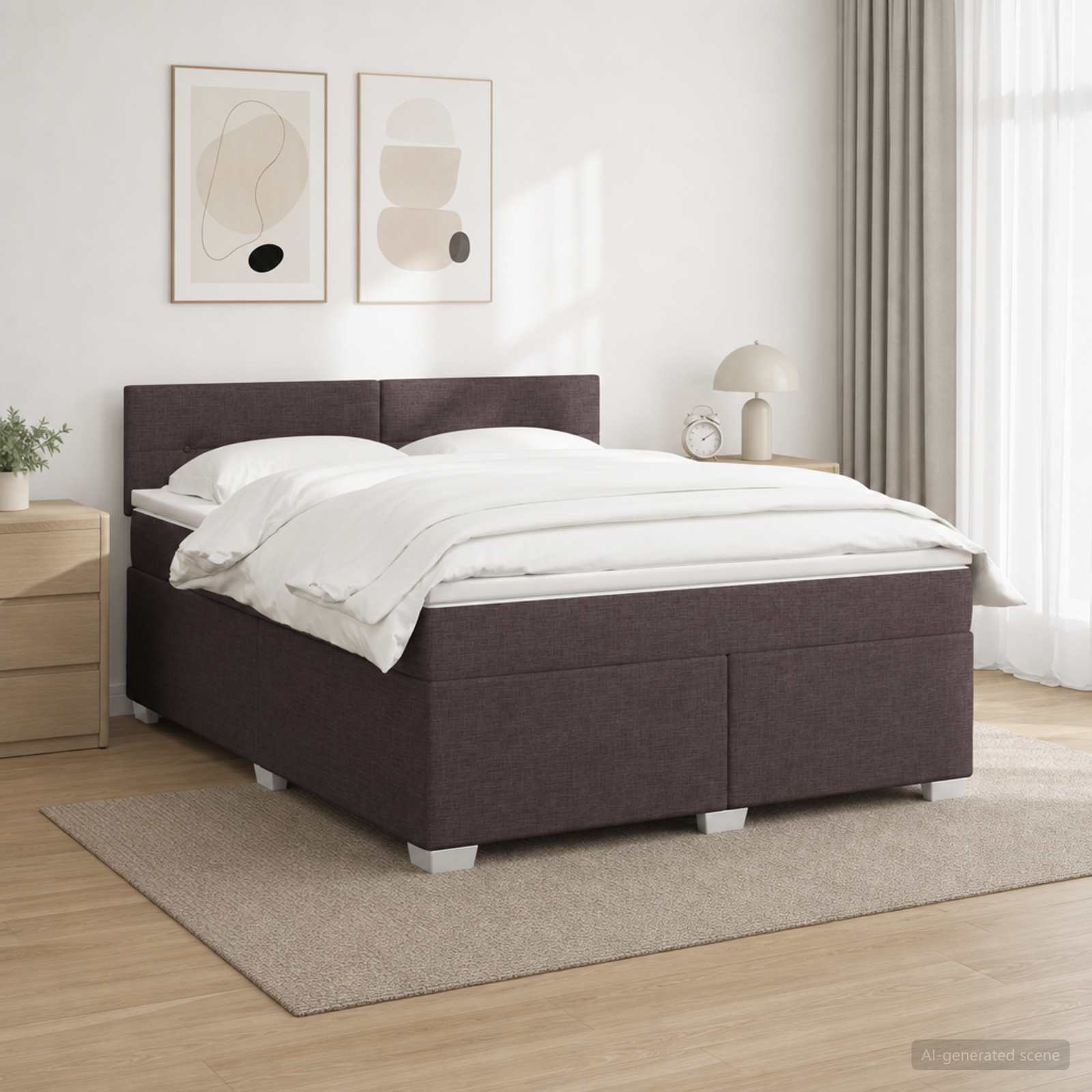 Boxspring Bed met Matras en LED Donkerbruin 140 x 200 cm Stof