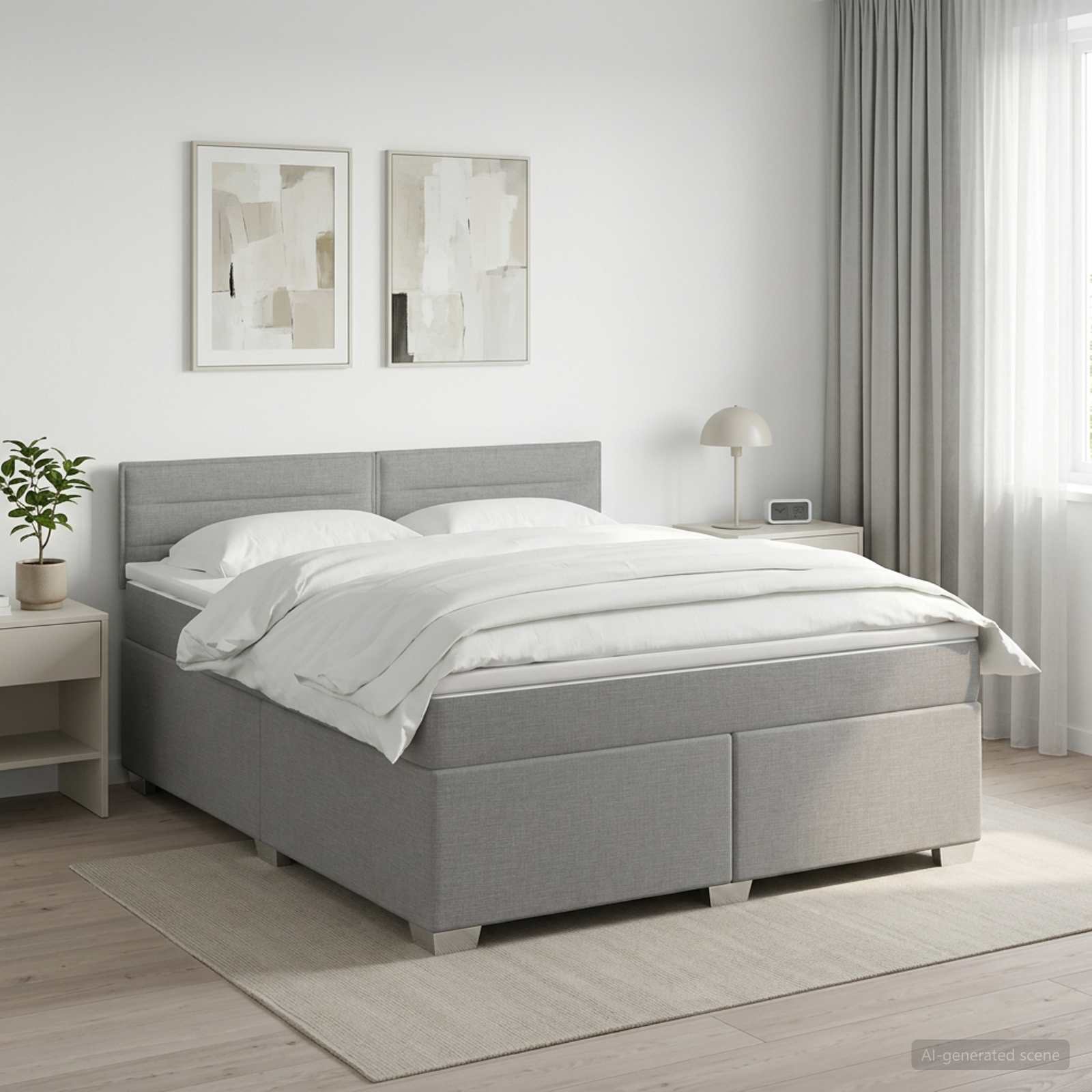 Boxspring Bed met Matras en LED Lichtgrijs 160 x 200 cm Stof – afbeelding 1