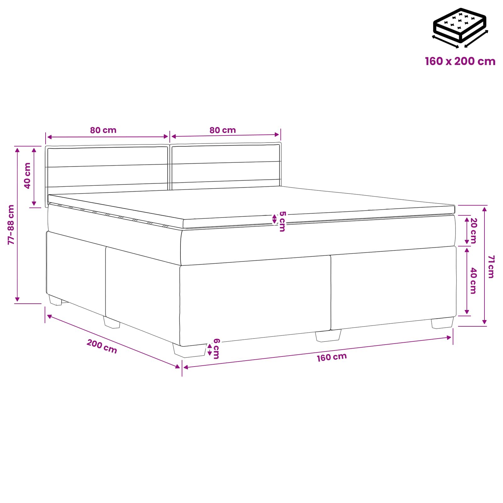 Boxspring Bed met Matras en LED Taupe 160 x 200 cm Stof – afbeelding 12