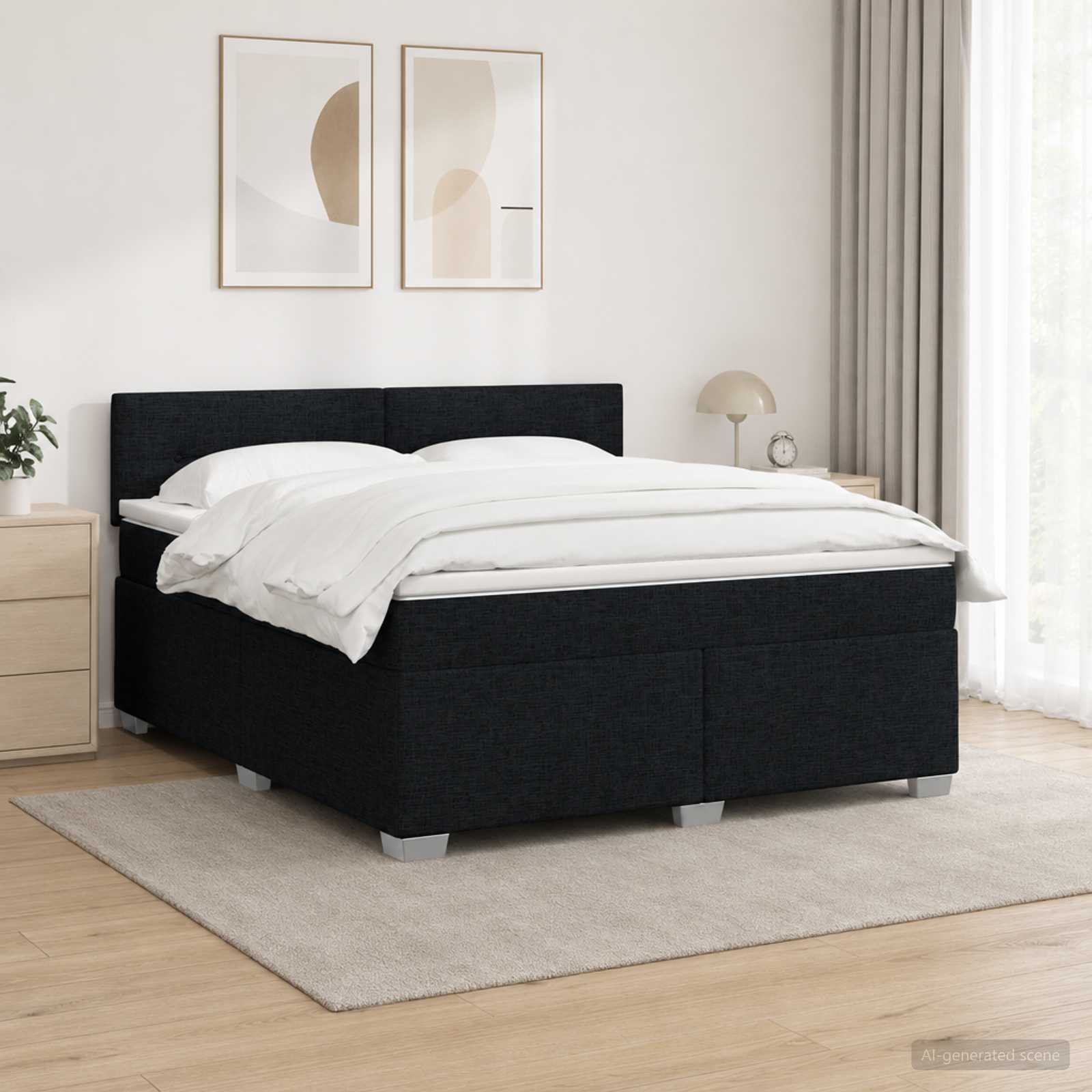 Boxspring Bed met Matras en LED Zwart 160 x 200 cm Stof – afbeelding 1