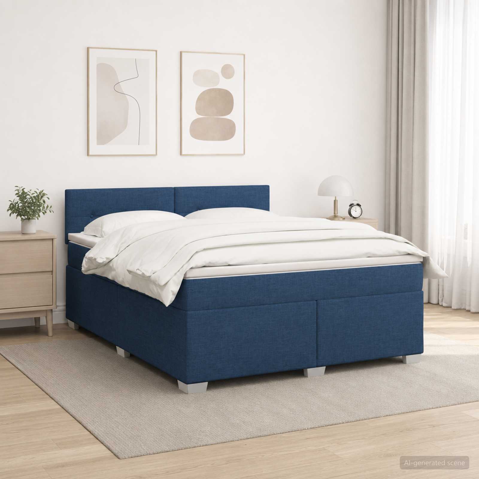 Boxspring Bed met Matras en LED Blauw 160 x 200 cm Stof
