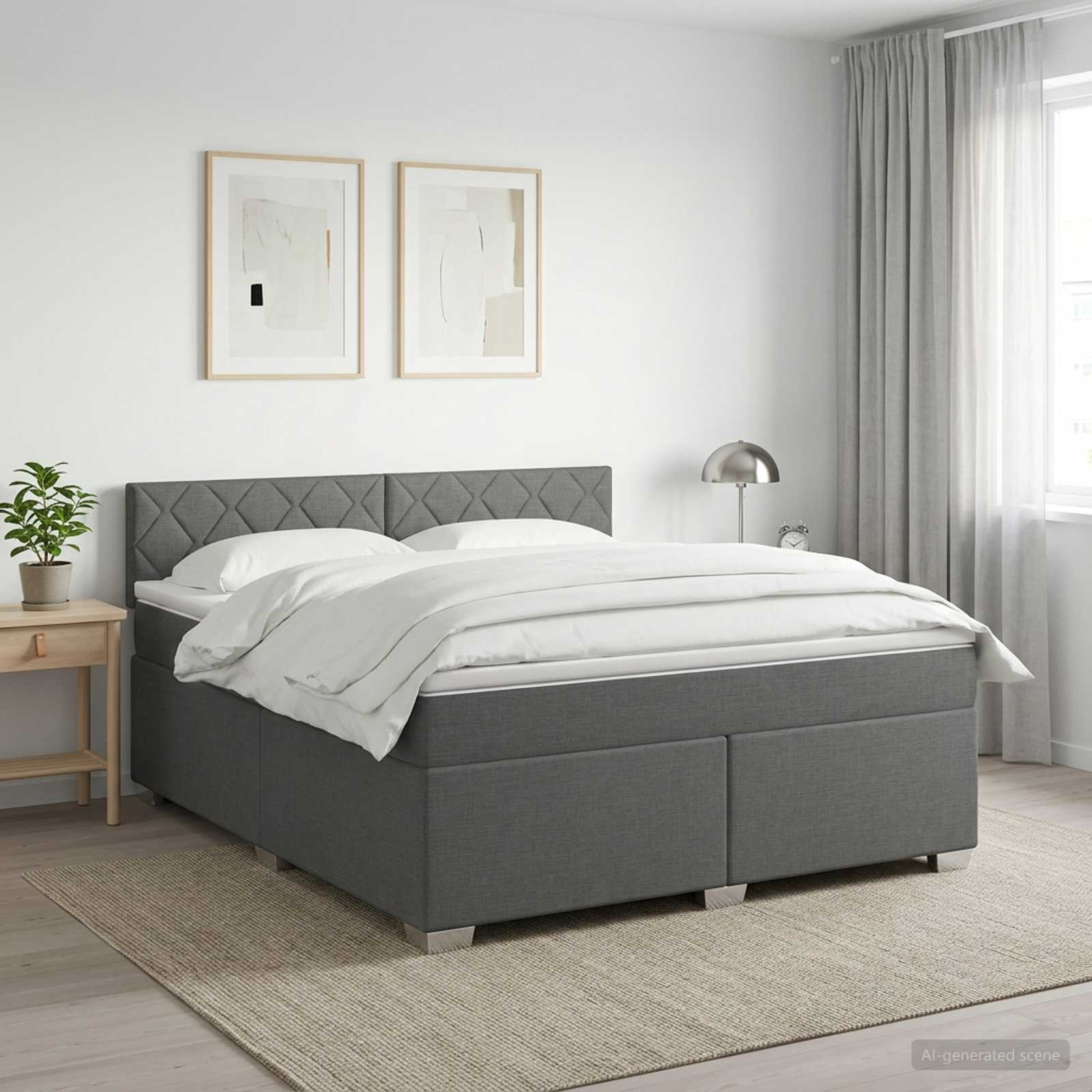 Boxspring Bed met Matras en LED Donkergrijs 160 x 200 cm Stof