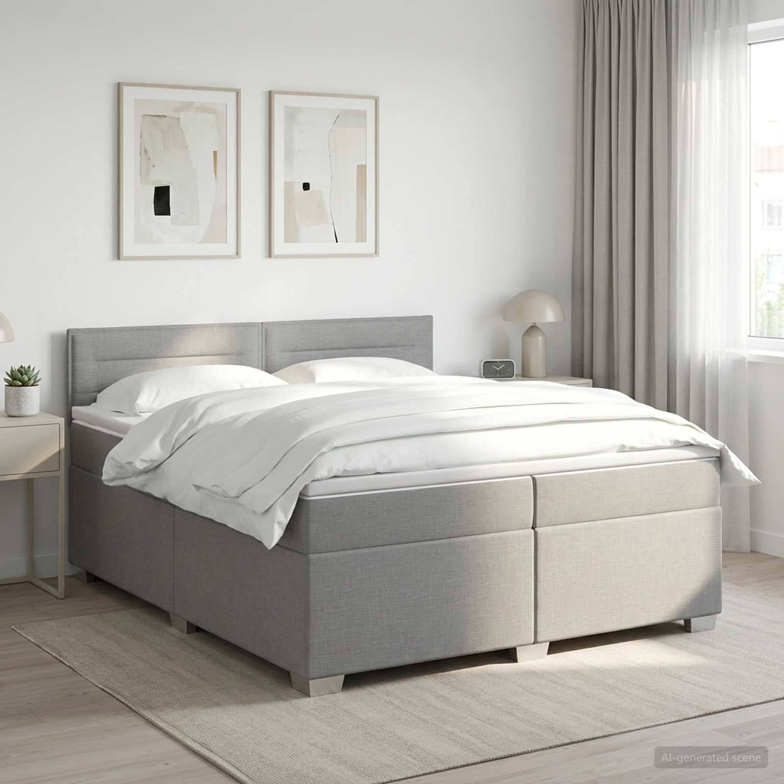 Boxspring Bed met Matras en LED Lichtgrijs 200 x 200 cm Stof
