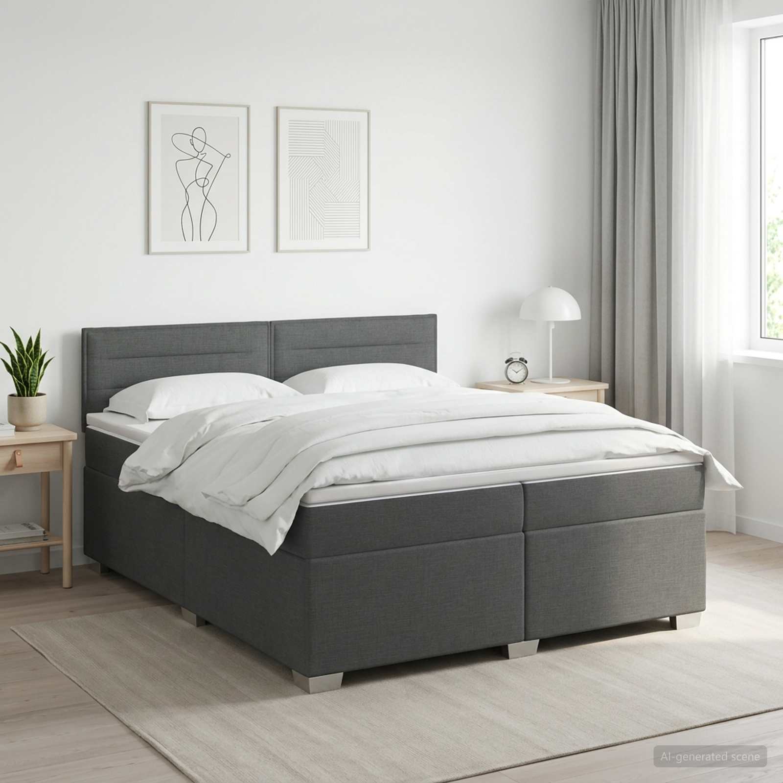 Boxspring Bed met Matras en LED Donkergrijs 200 x 200 cm Stof