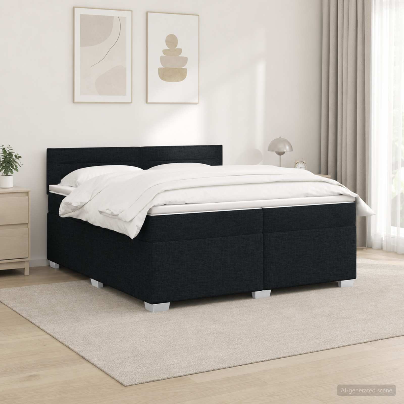 Boxspring Bed met Matras en LED Zwart 200 x 200 cm Stof