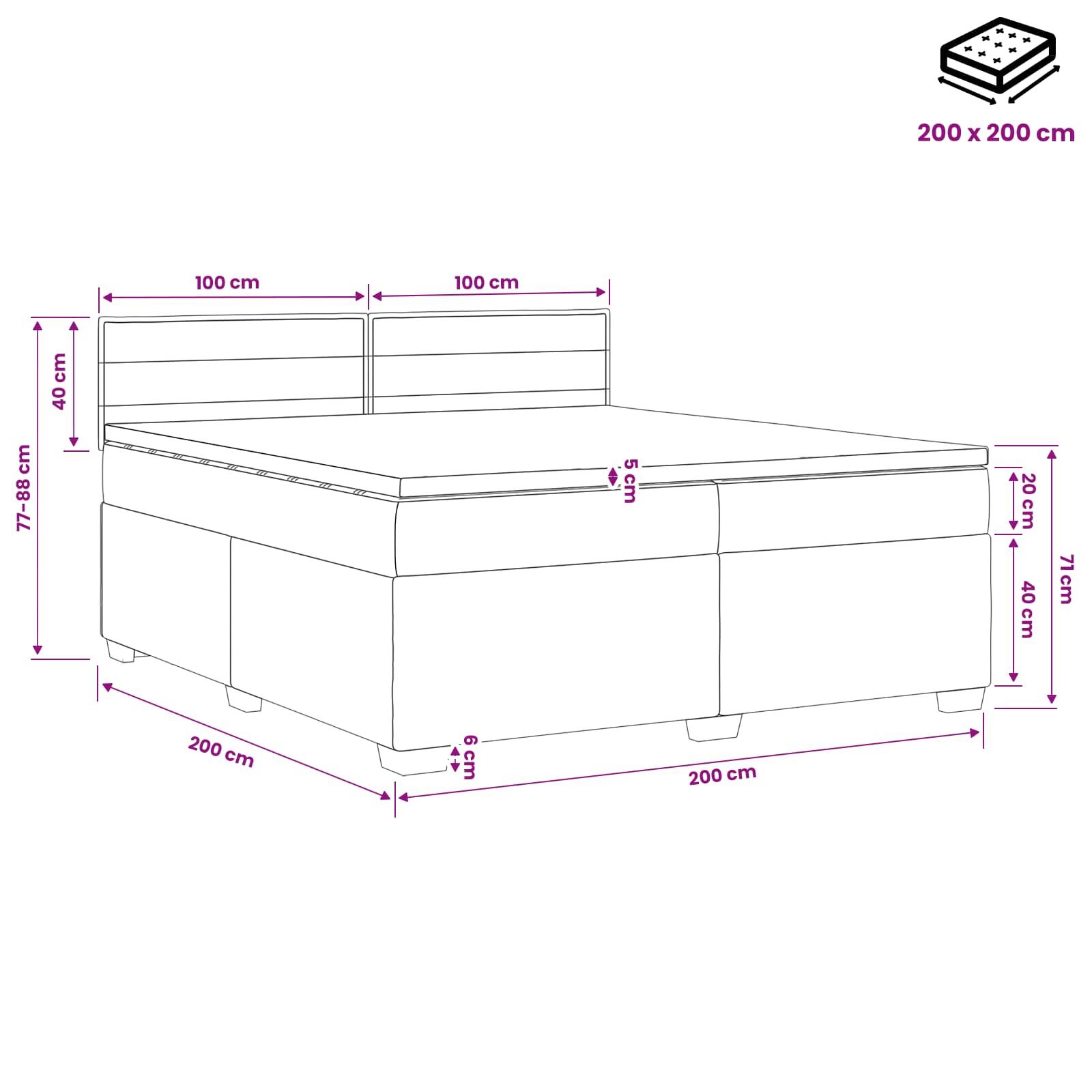 Boxspring Bed met Matras en LED Zwart 200 x 200 cm Stof – afbeelding 12