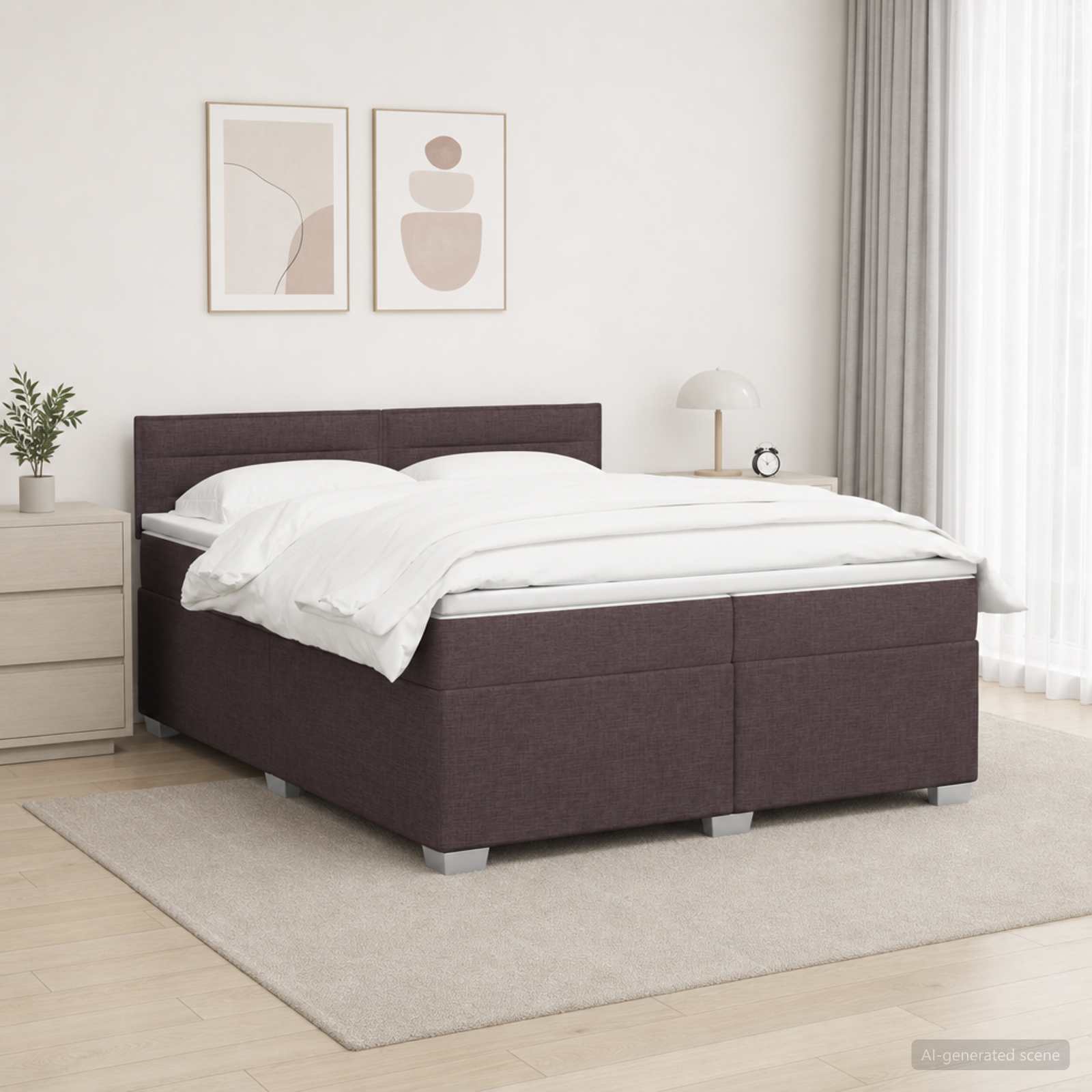 Boxspring Bed met Matras en LED Donkerbruin 200 x 200 cm Stof